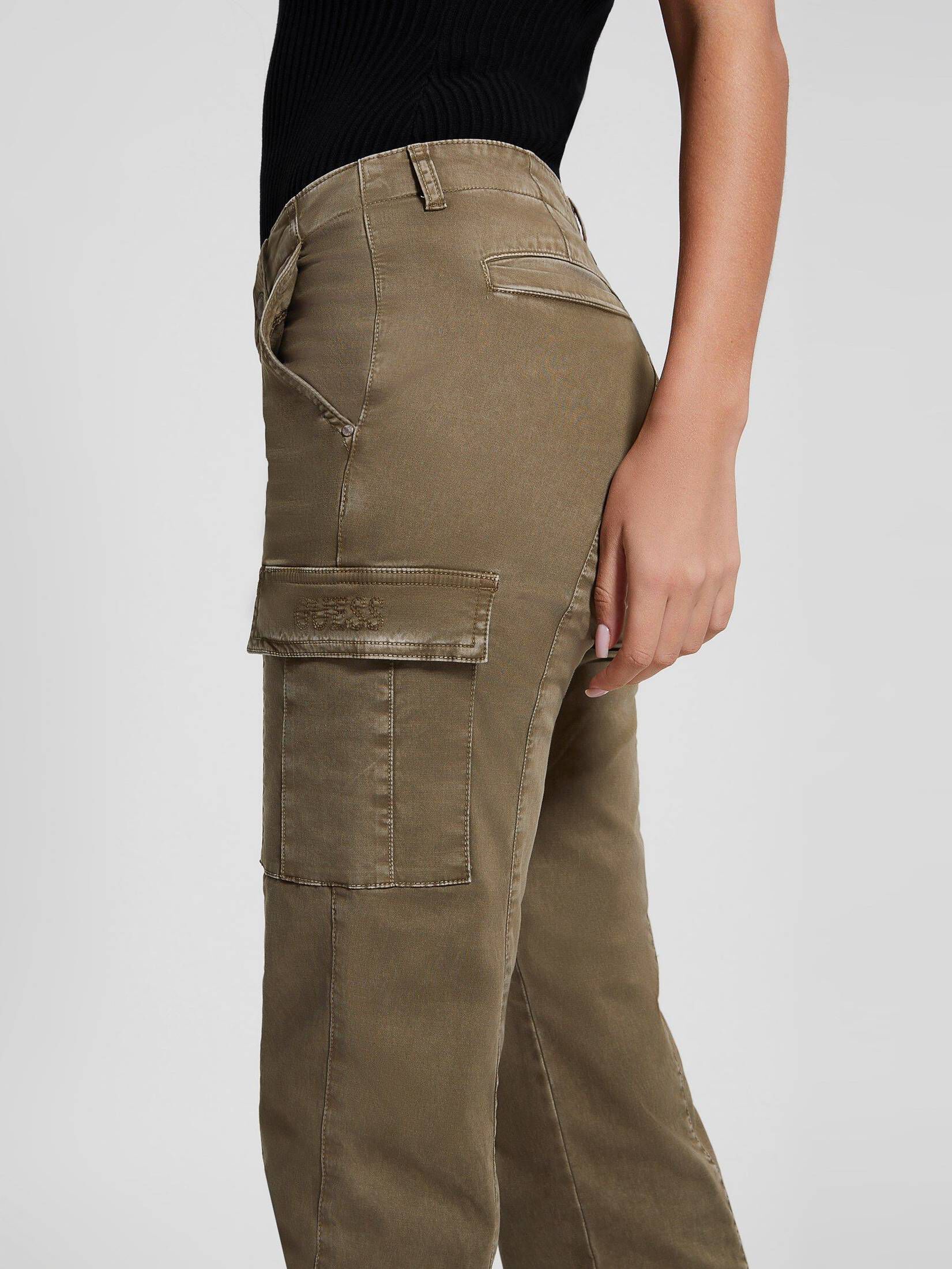 Guess Eco Aurélie Cargo Pants – Pantaloni Donna In Tessuto Riciclato, Vita Elasticizzata E Tasche Laterali