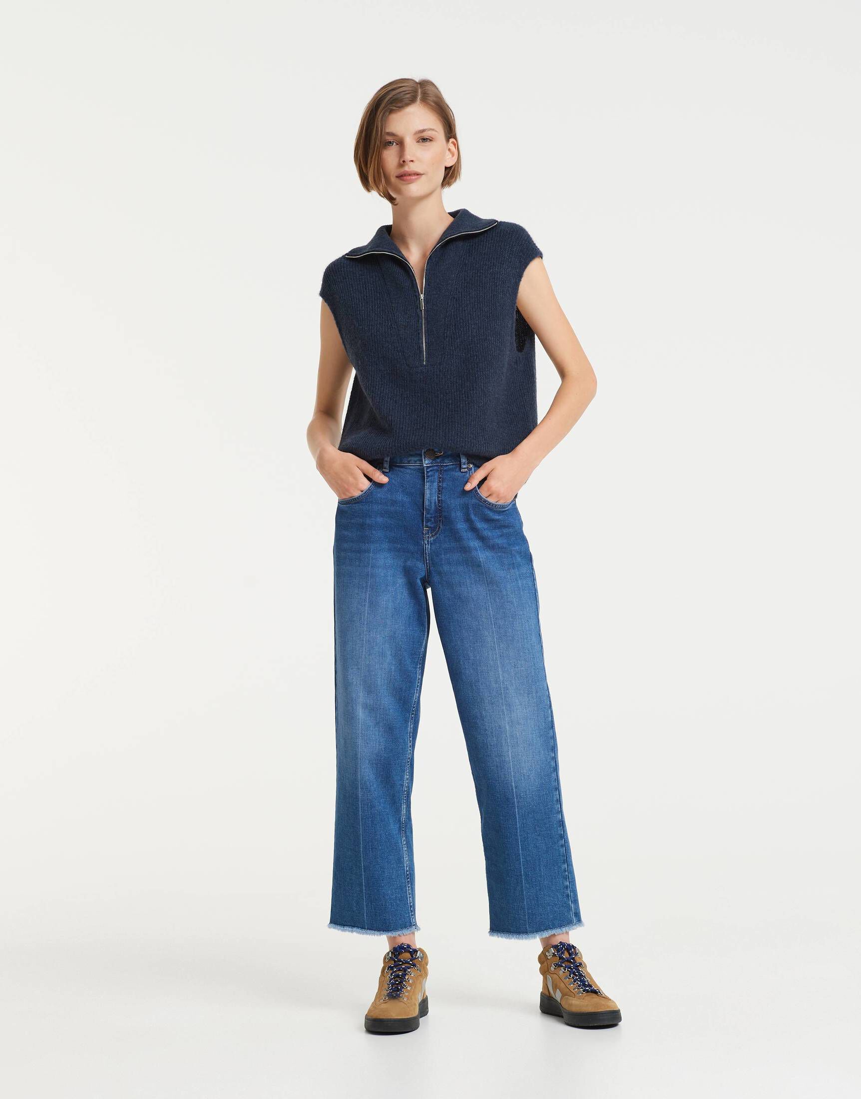 OPUS Damen Pullunder Lang Aus Woll-Mix – Lässiger Strick-Pulli Für Übergangszeit
