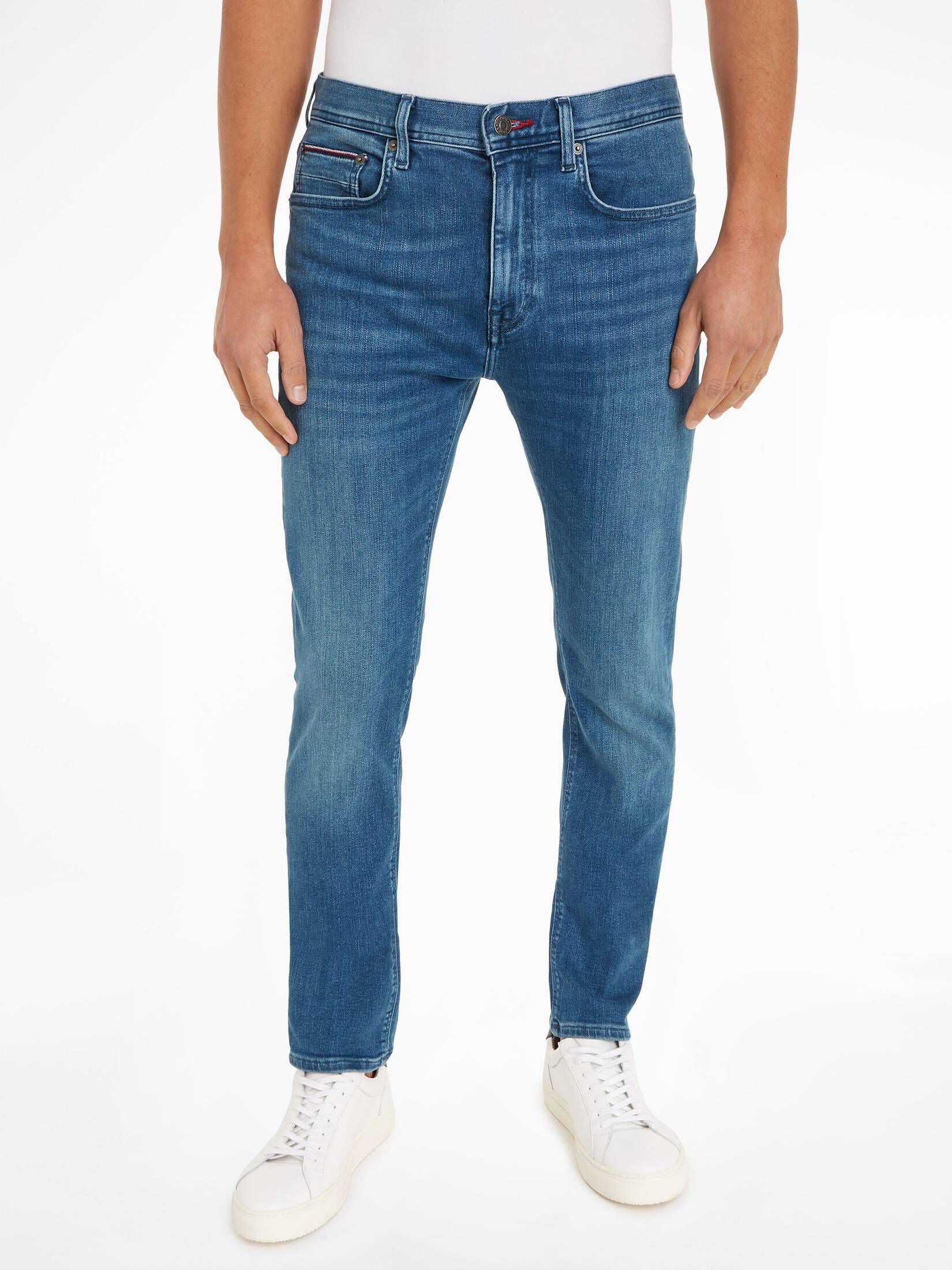 Tommy Hilfiger Herren-Jeans Blau – Slim Tapered Denim Hose mit Stretch
