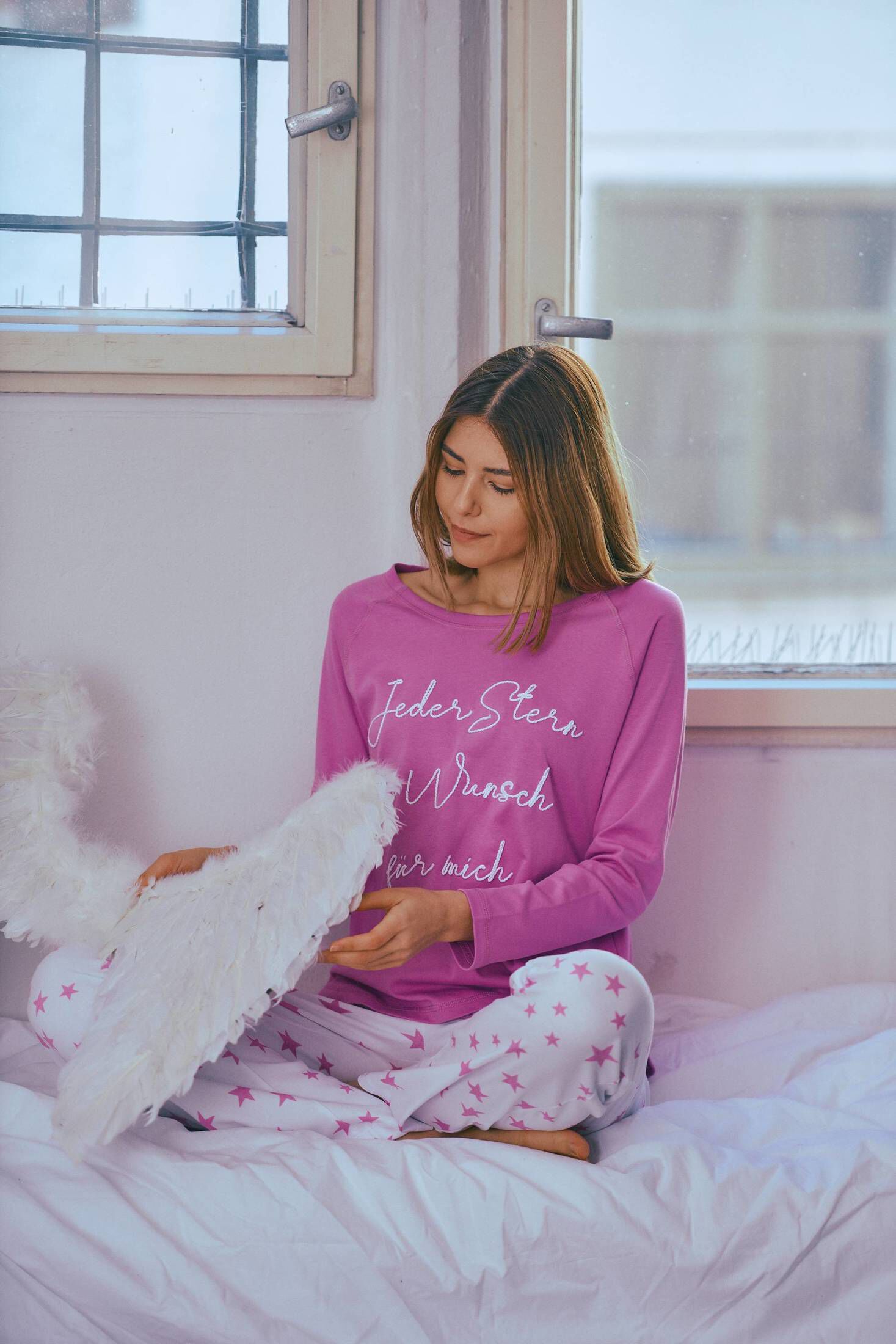 Produktbild von Normann Pyjama Damen Schlafanzug Lang Mt Bündchen N Kuschel Nterlock Qualitaet Grau Melange