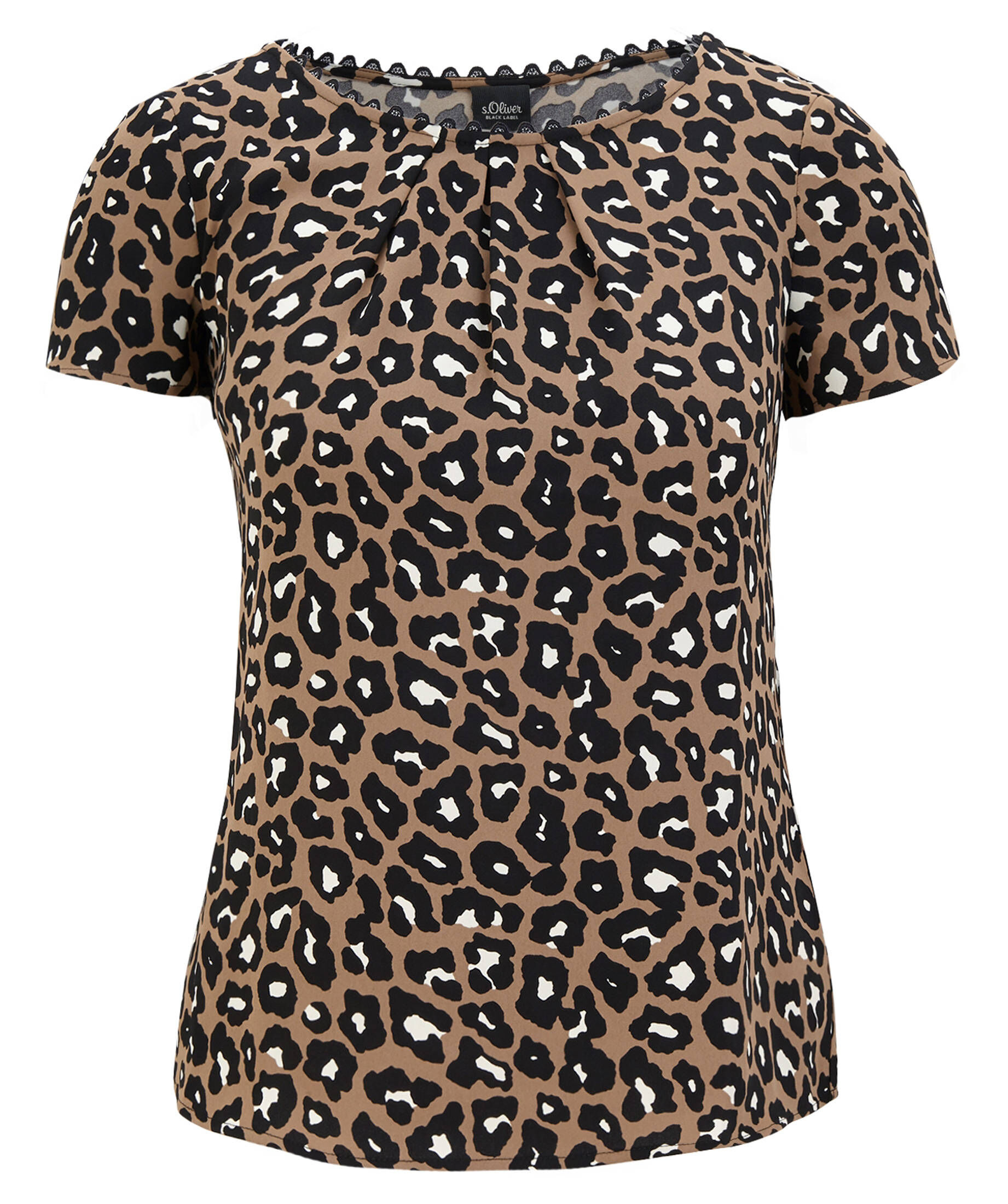 S.Oliver Damen Bluse Kurzarm - Aus Broderie Anglaise & Crêpe, Mit Flügelärmeln, Tunika-Ausschnitt, Semi-transparent
