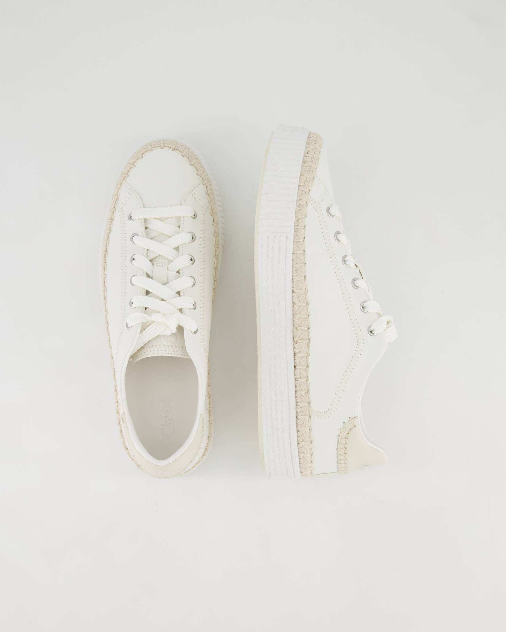 CHLOÉ TELMA LACE-UP SNEAKER IN DESERT SAND LAMBSKIN AND RAFFIA main image 1