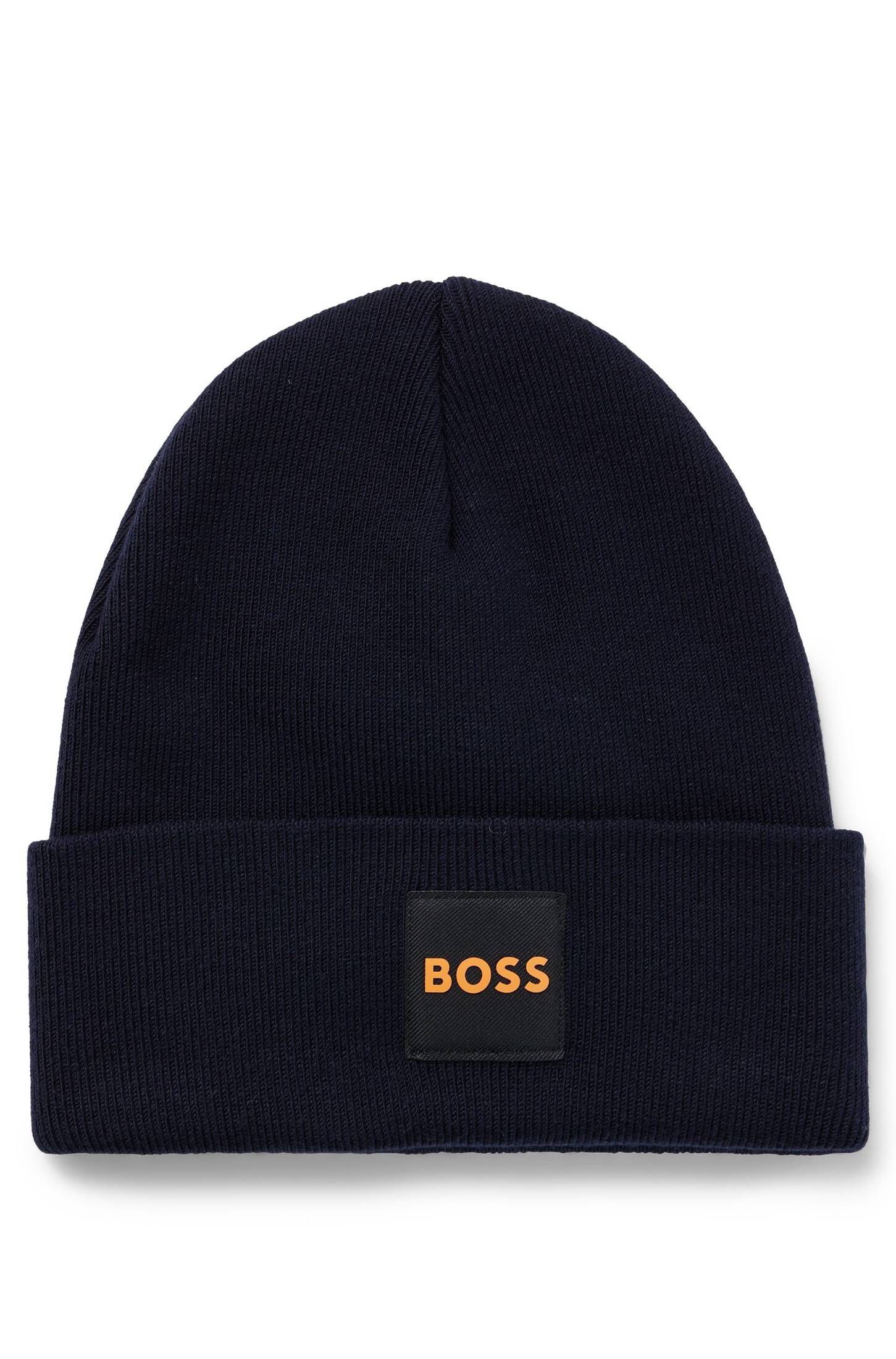 New Authentic Hugo Boss Black Label Men Unisex Navy Beanie Hat Metal Logo $155
