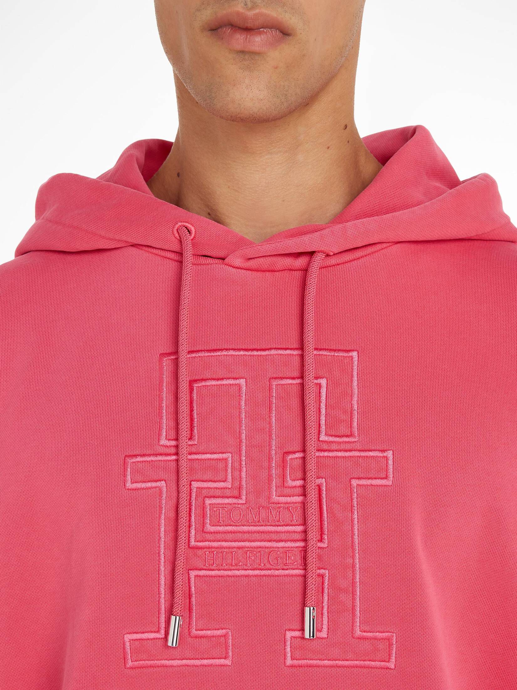 Tommy Hilfiger Men's Garment Dyed Easy Fit Hoodie Pink Size X-Large