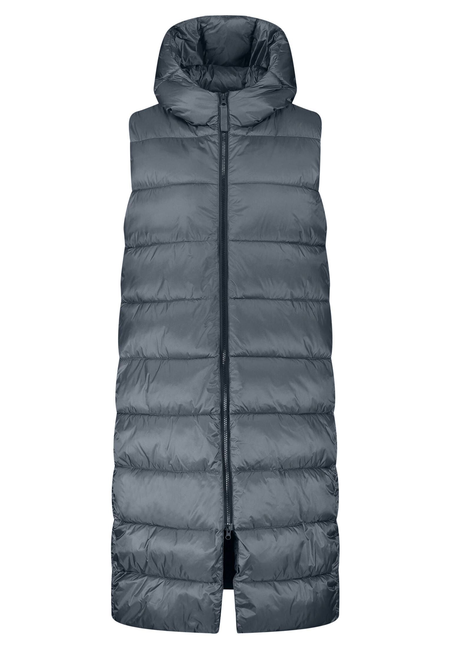 Damen Lange Gepolsterte Steppweste – Kapuze & Ärmellose Gilet