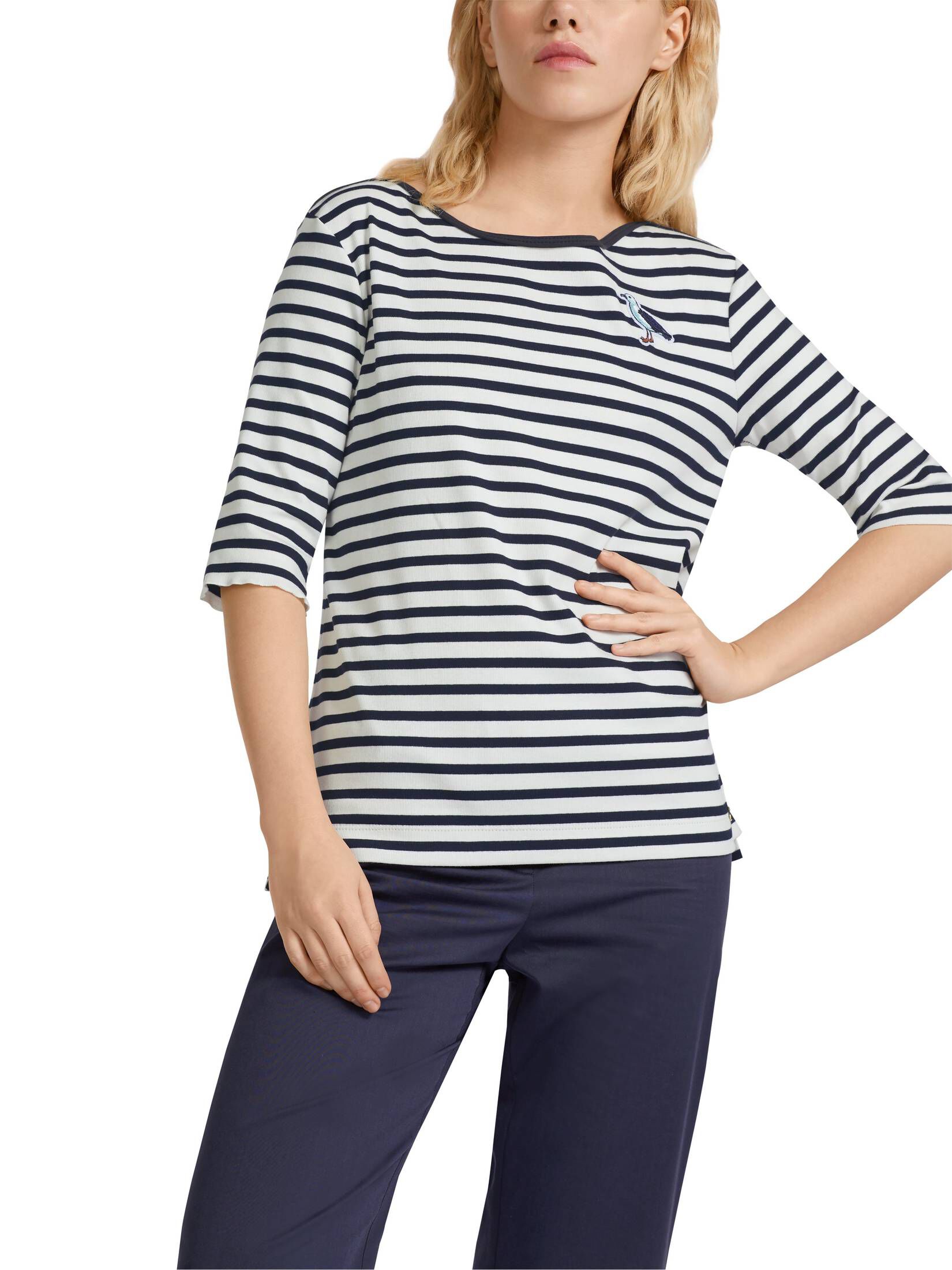 T-Shirt mit Streifen Muster für Damen in Schwarz - CRISTA