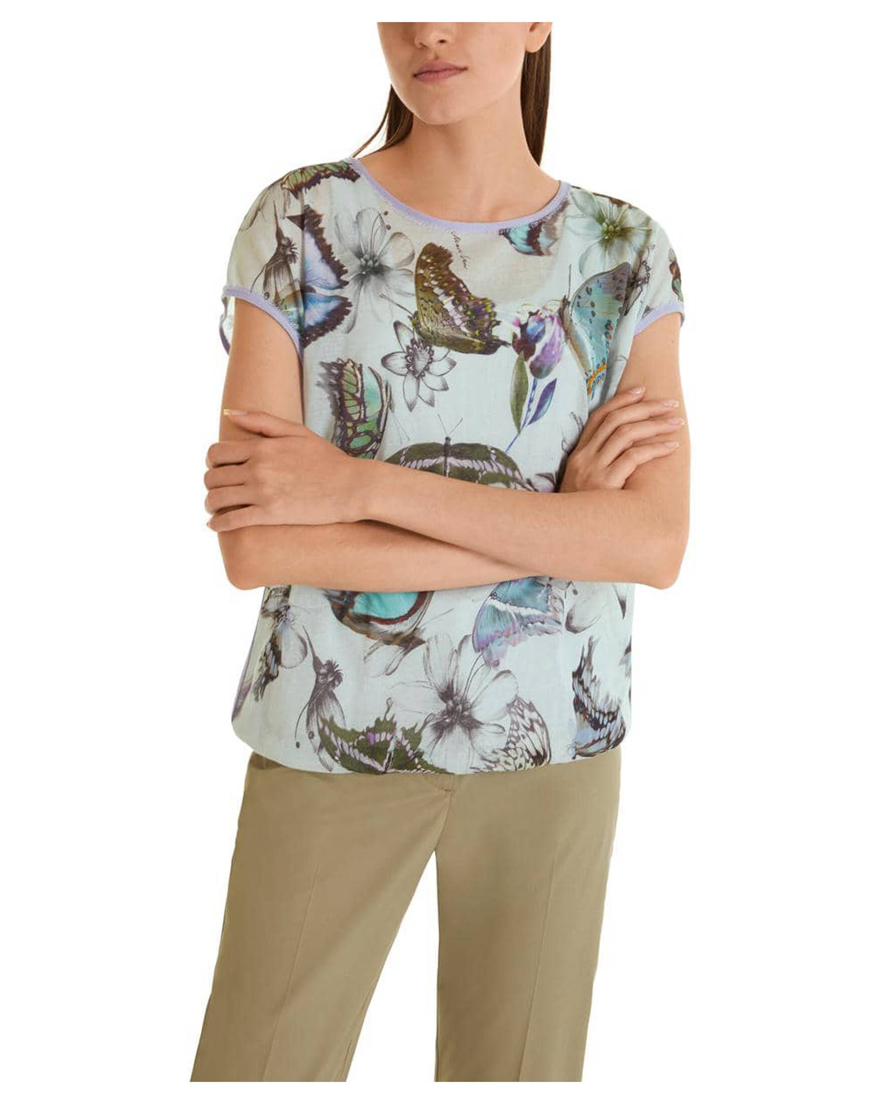 Marc Cain Damen T-Shirt Kurzarm Schwarz - Elegantes Basic Mit Volant-Details