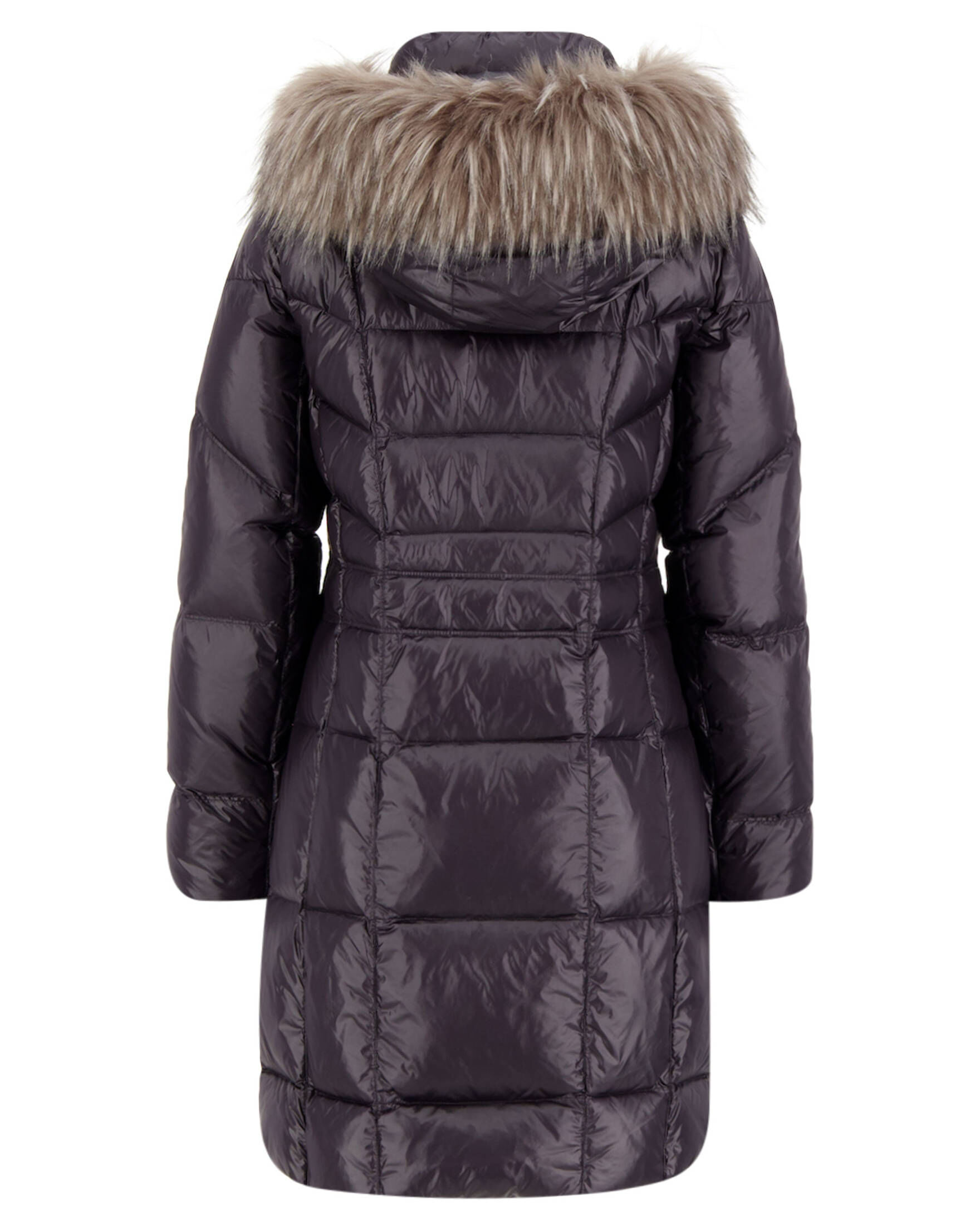 Litte Quadratisch Gesteppte Lange Daunenjacke Mit Kapuze Weiß - Lange