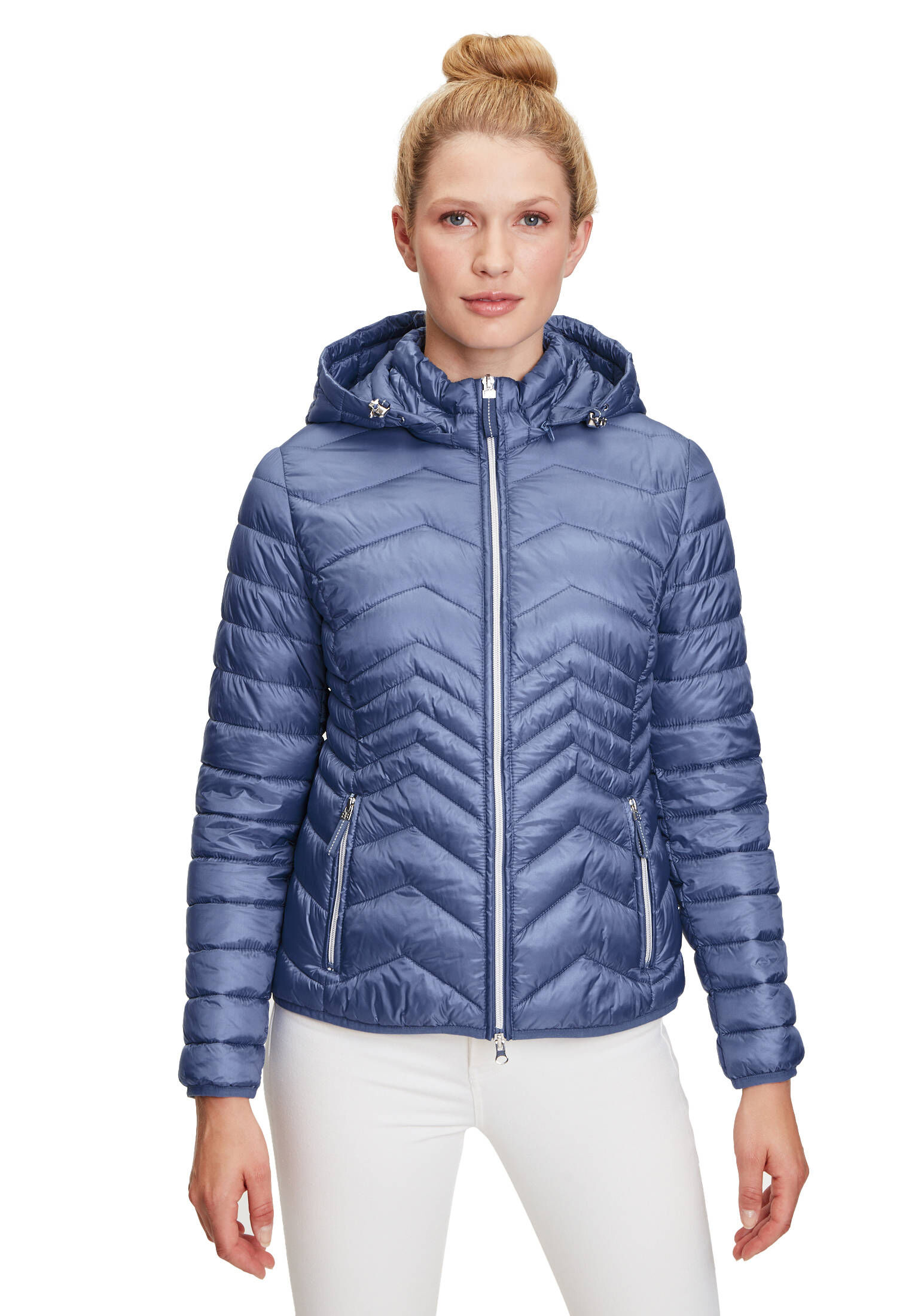 Damen Kurze Steppjacke – Puffer-Jacke mit Abnehmbarer Kapuze