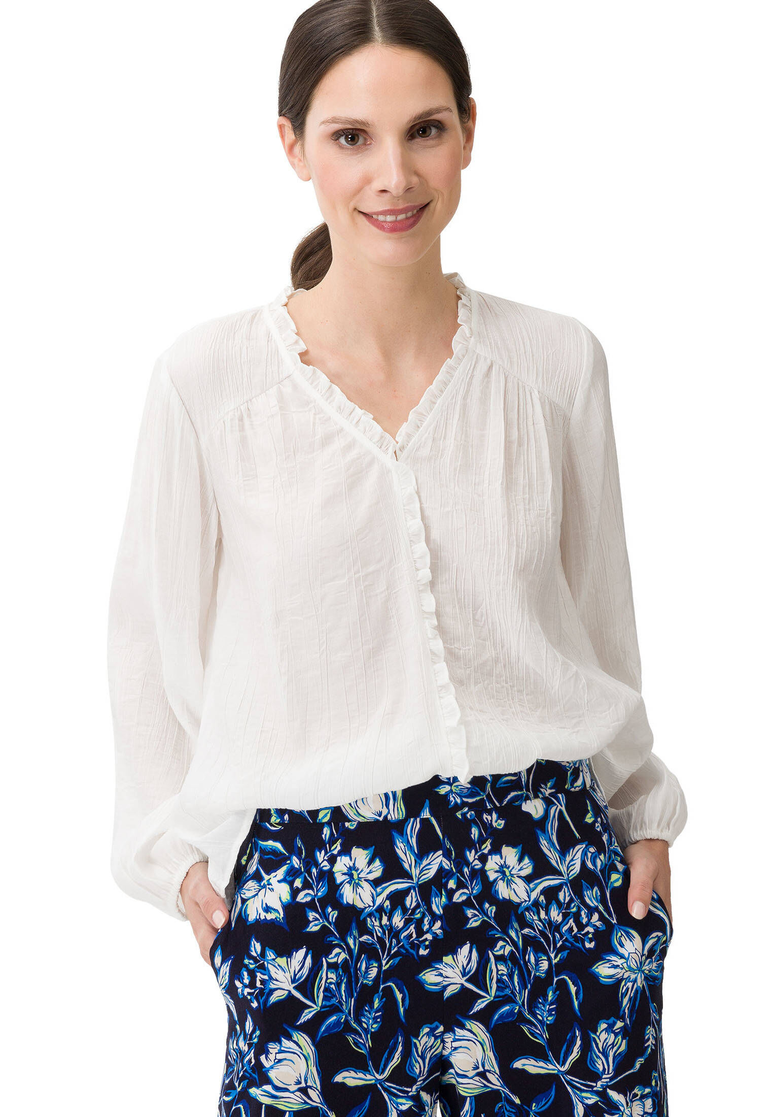Frauen Rüschen Langarm Bluse main image 1