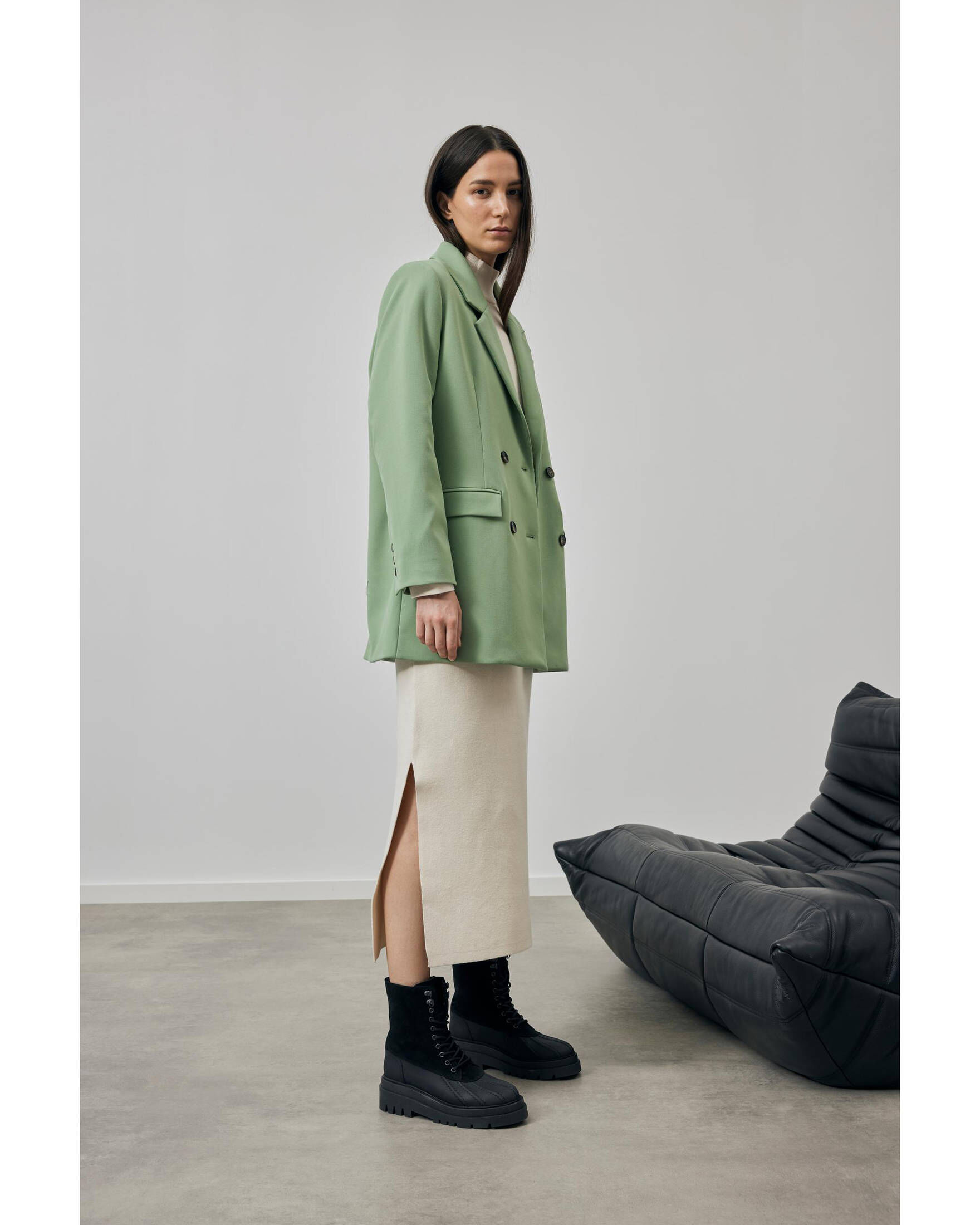 Lorena Single-Breasted, Lined and Semi-Fitted Cut Blazer by Emme - Green