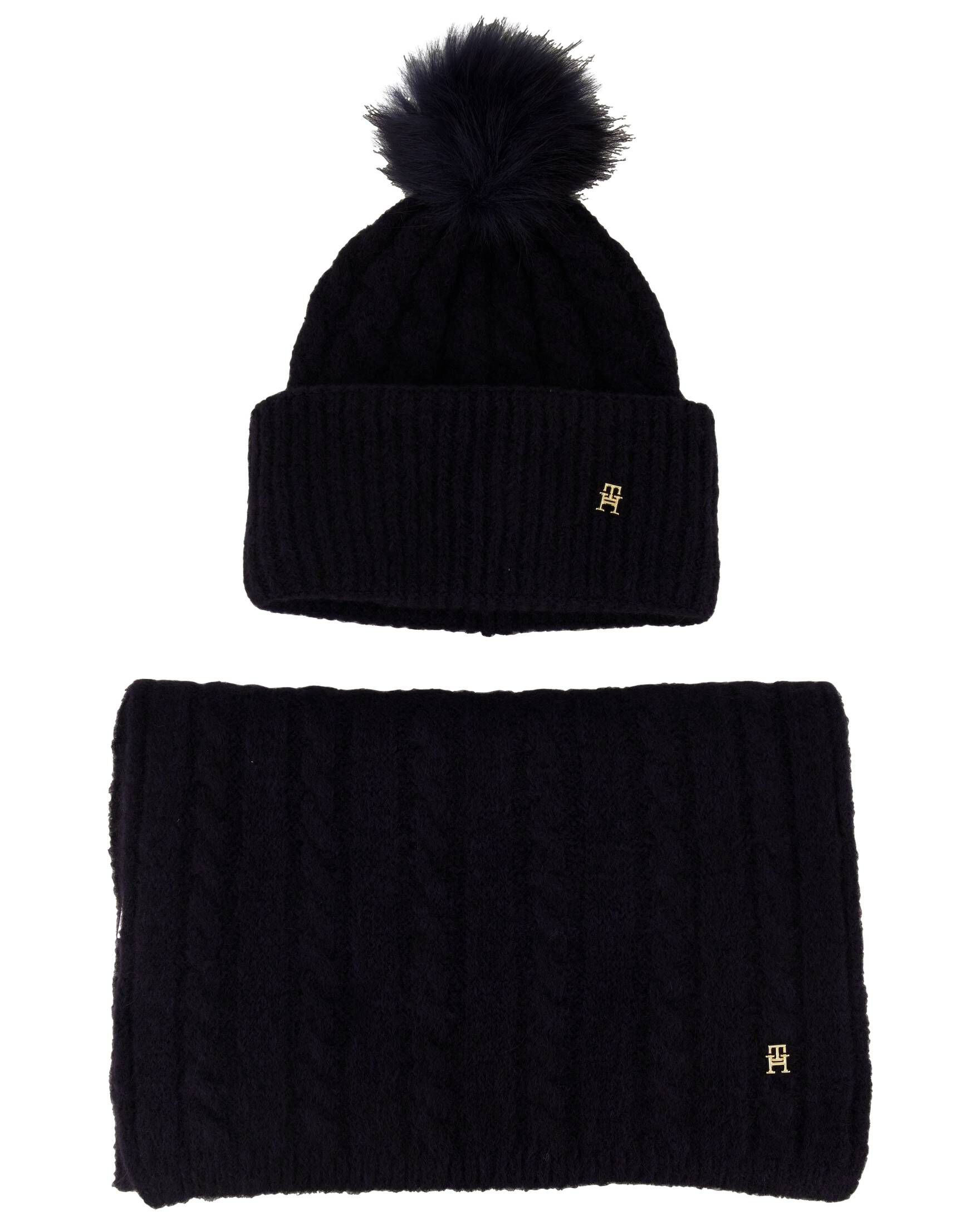 Tommy Hilfiger Damen Strickmütze und Schal mit Alpaka und Wolle TH