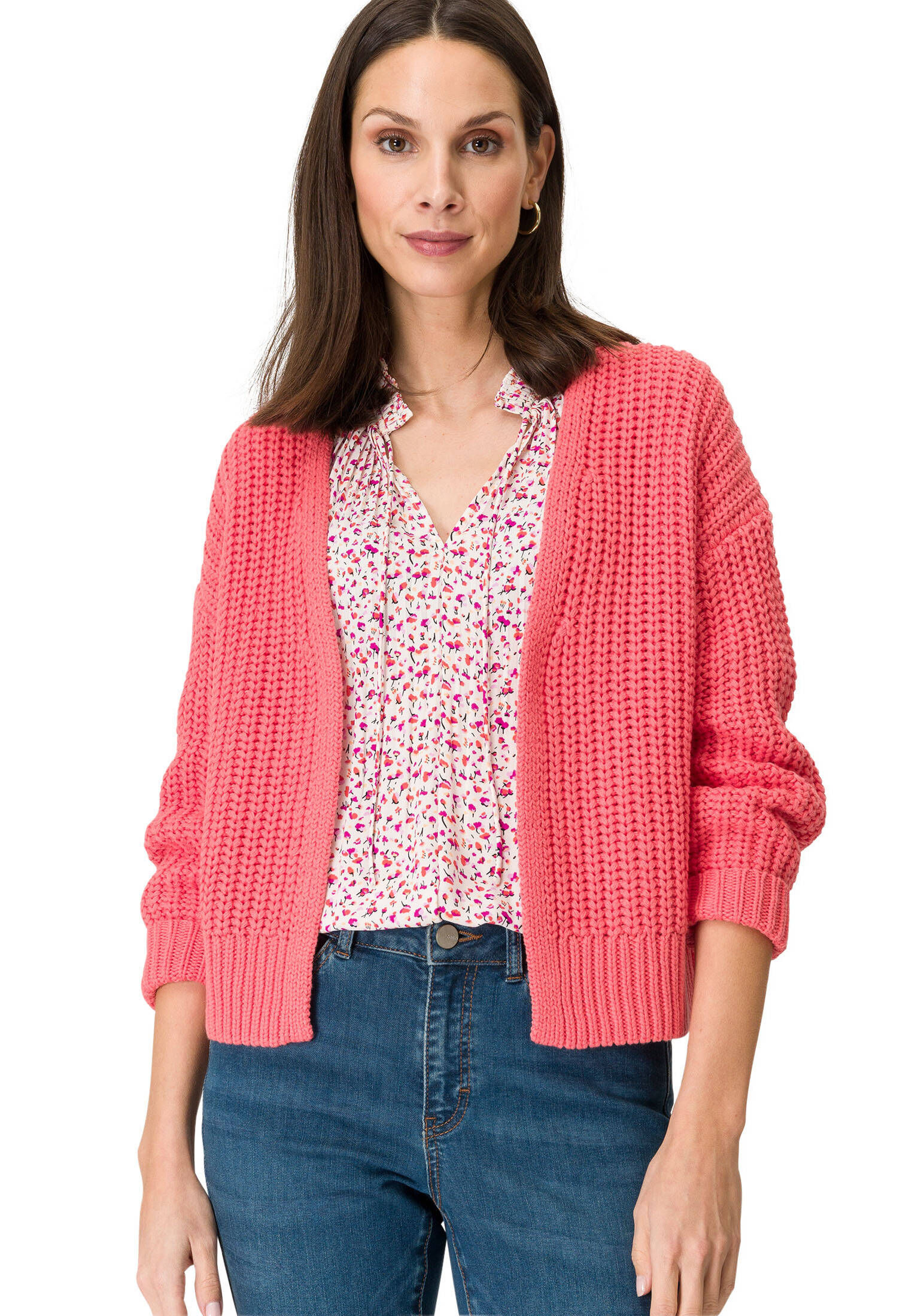 Grobstrickjacke mit Kragen-Zartrosa