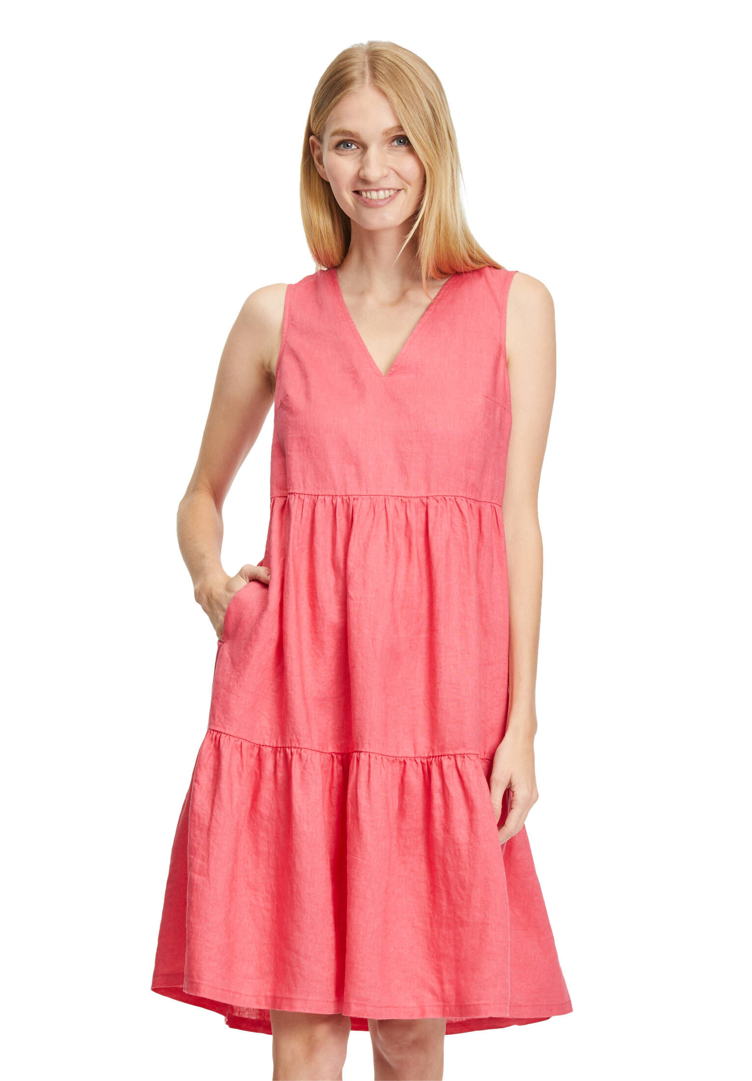 Vera Mont Damenkleid Mit Volantärmeln - Figurbetont, Länge 100 Cm, Eleganter Materialmix
