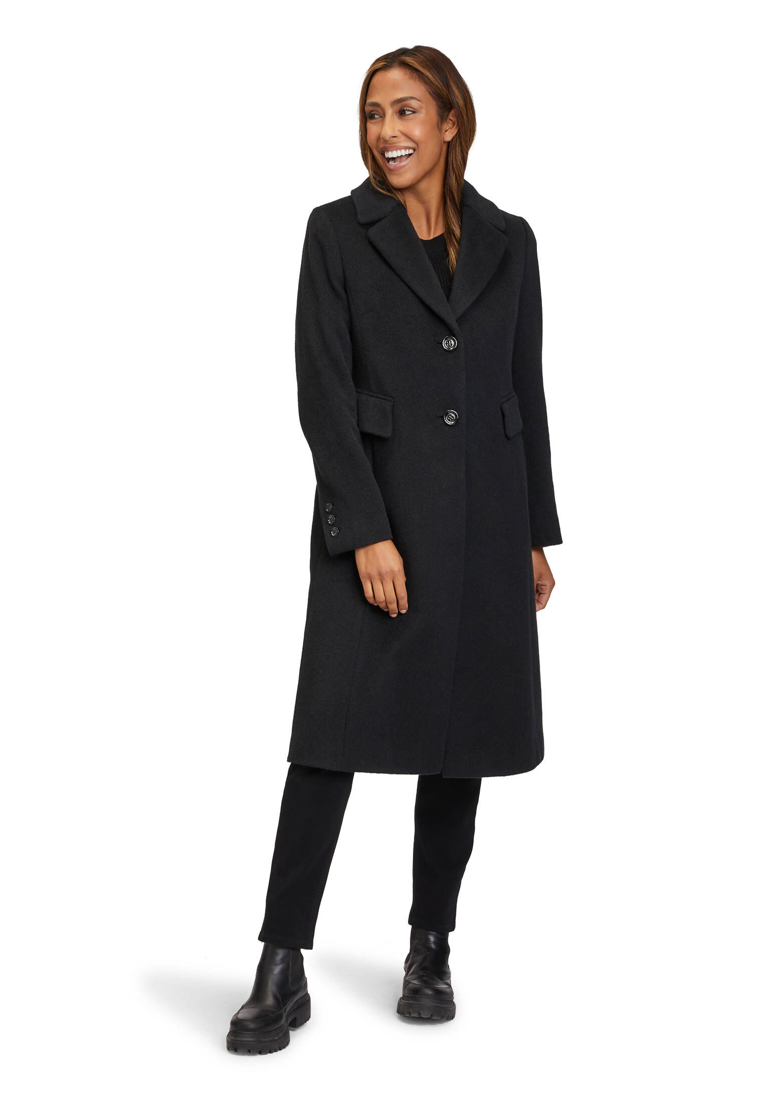 Sukany Damen Wintermantel Aus Wollmischung - Mittellanger Erbsenmantel Mit Revers