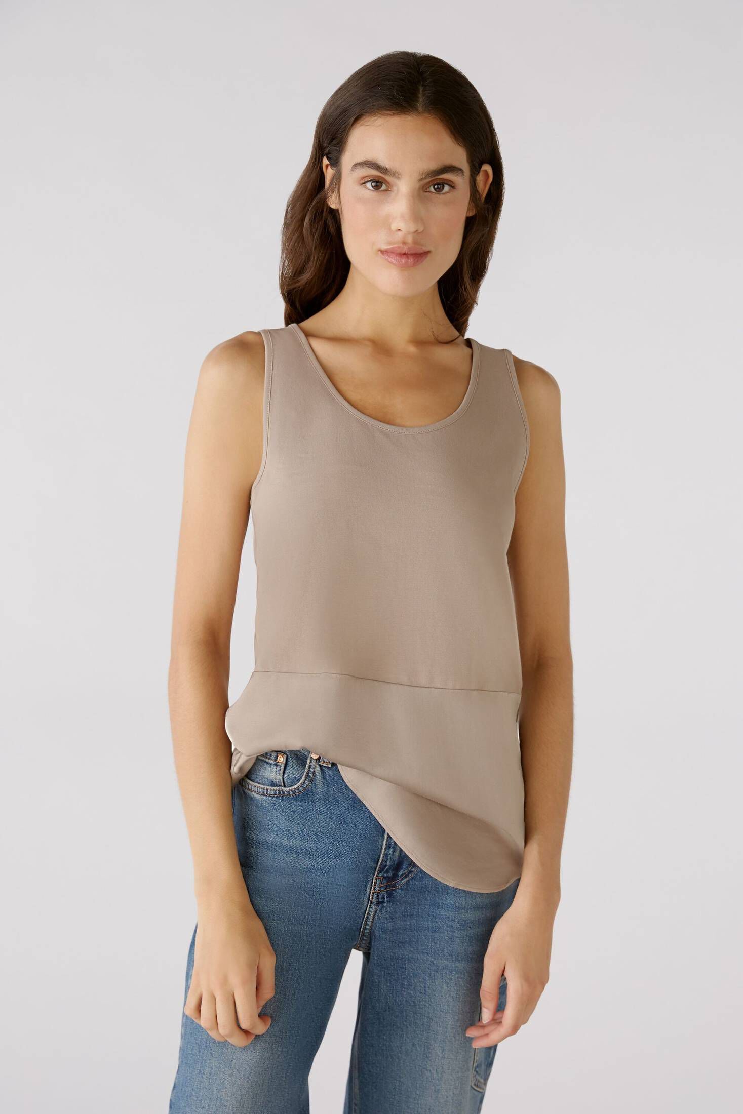 Ulla Popken Damen Longtop Aus Nachhaltiger Biobaumwolle – Naturgefärbt, ärmellos, Mit V-Ausschnitt & Zipfelsaum
