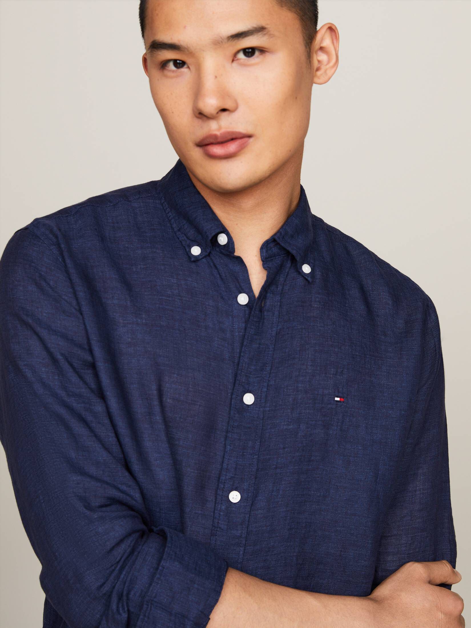 YAOHUOLE Herren Leinenhemd Langarm | Kragenloser Henley-Look | Leicht & Atmungsaktiv Für Den Sommer