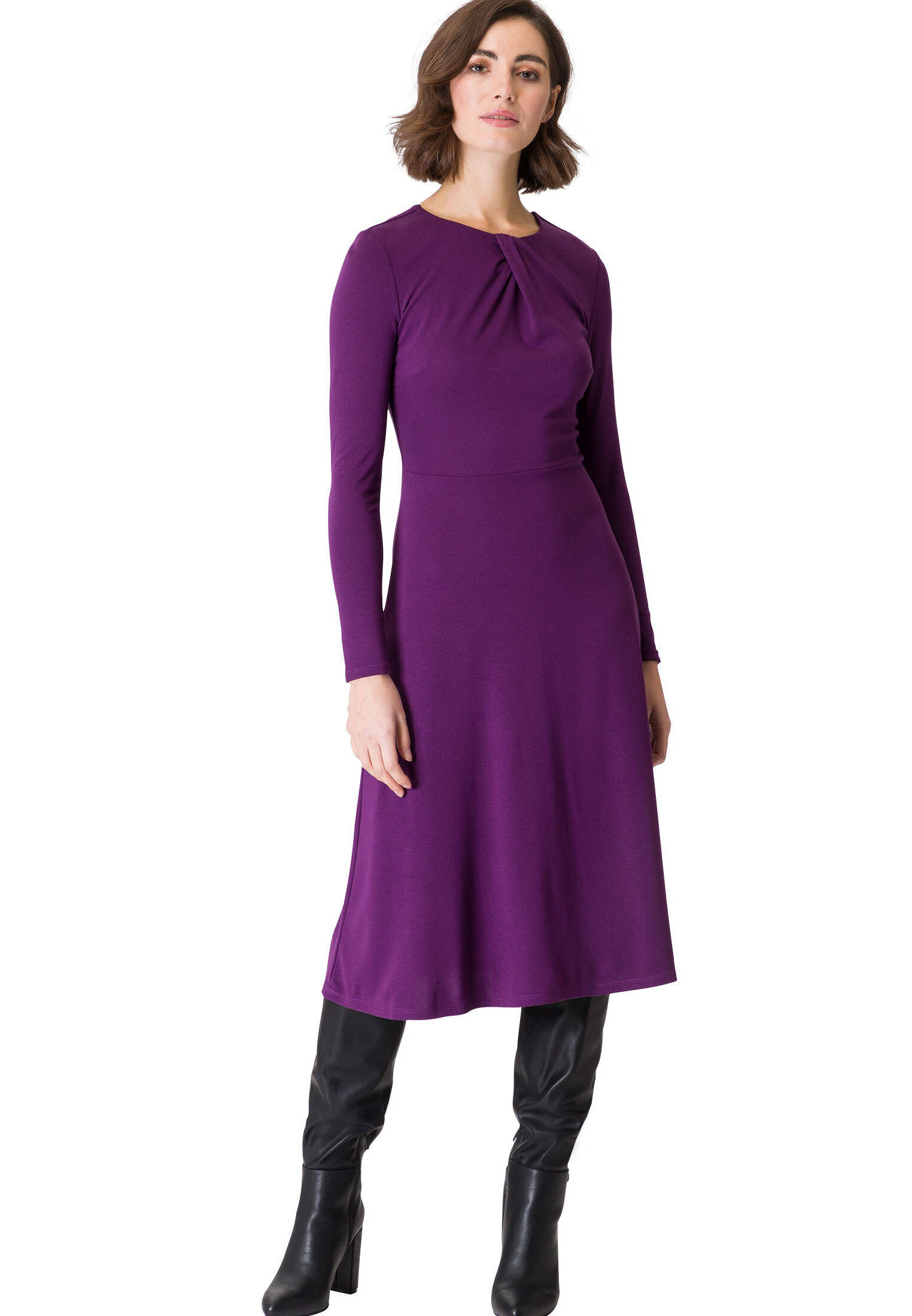 Damen Seidenkleid Mit Rundhalsausschnitt
