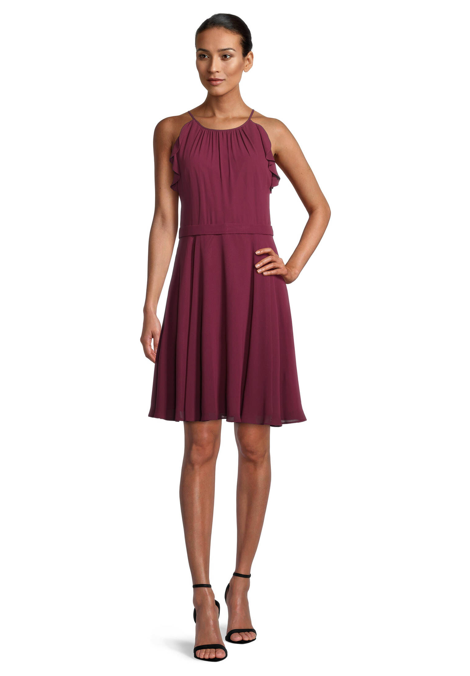 VERA MONT Damen Abendkleid Mit Volant - Elegantes Chiffon Kleid Mit V-Ausschnitt | Schwingende Passform Für Festliche Anlässe