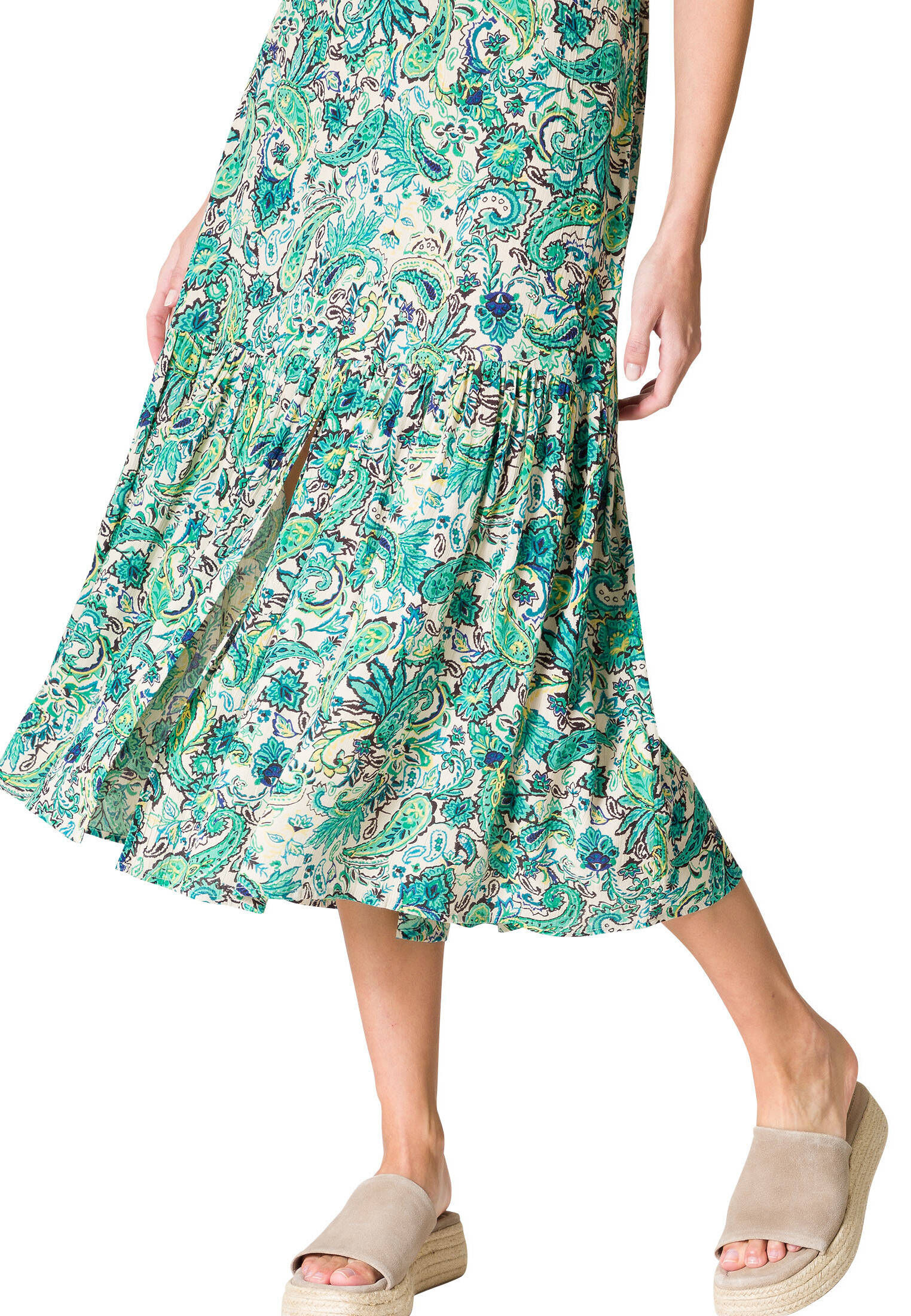Damen Maxikleid mit Print - Ausgestellter Rock mit 3/4-Ärmeln