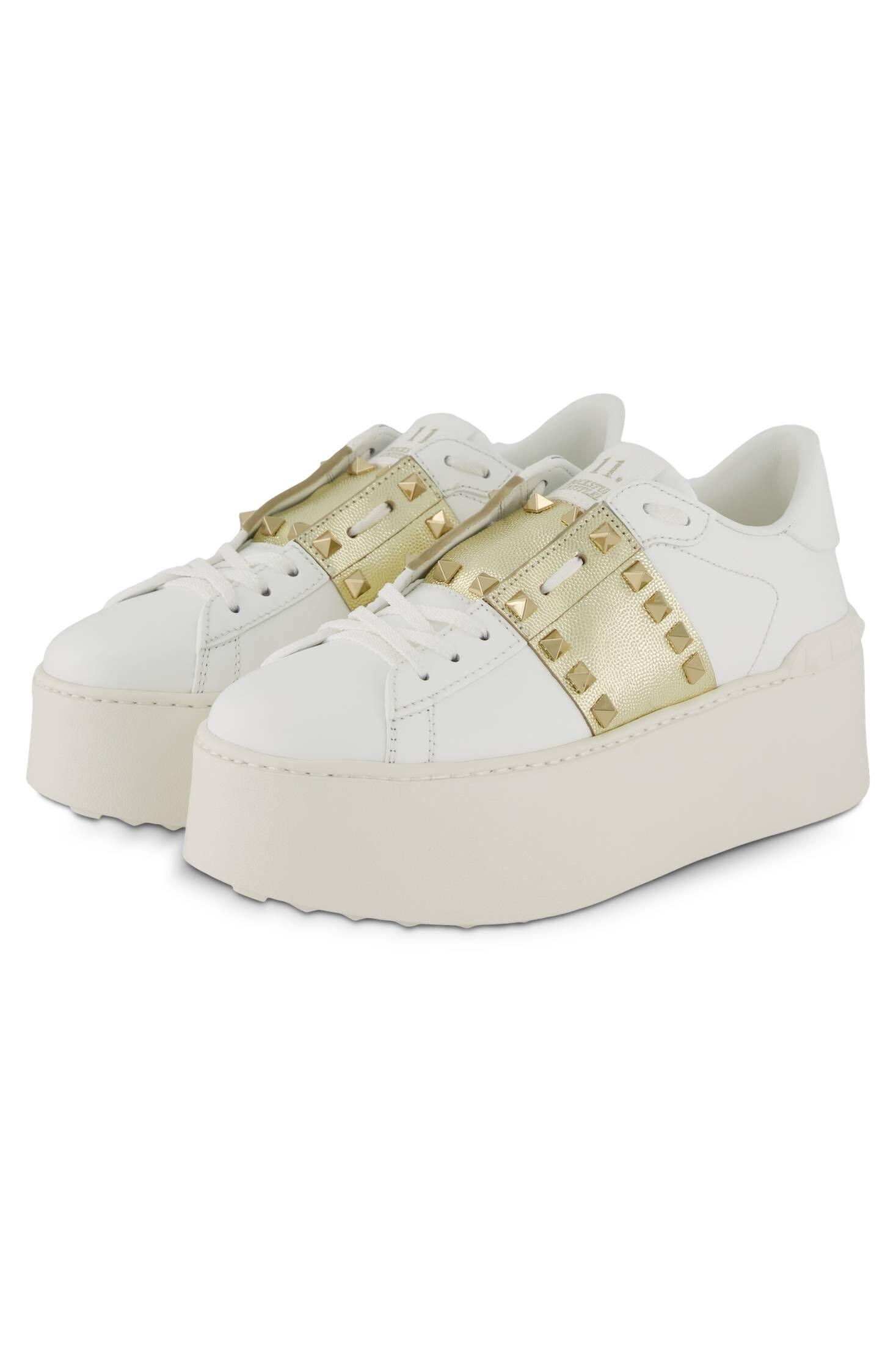 FLATFORM ROCKSTUD UNTITLED SNEAKER IN WHITE MIX MAGENTA PURPLE CALFSKIN