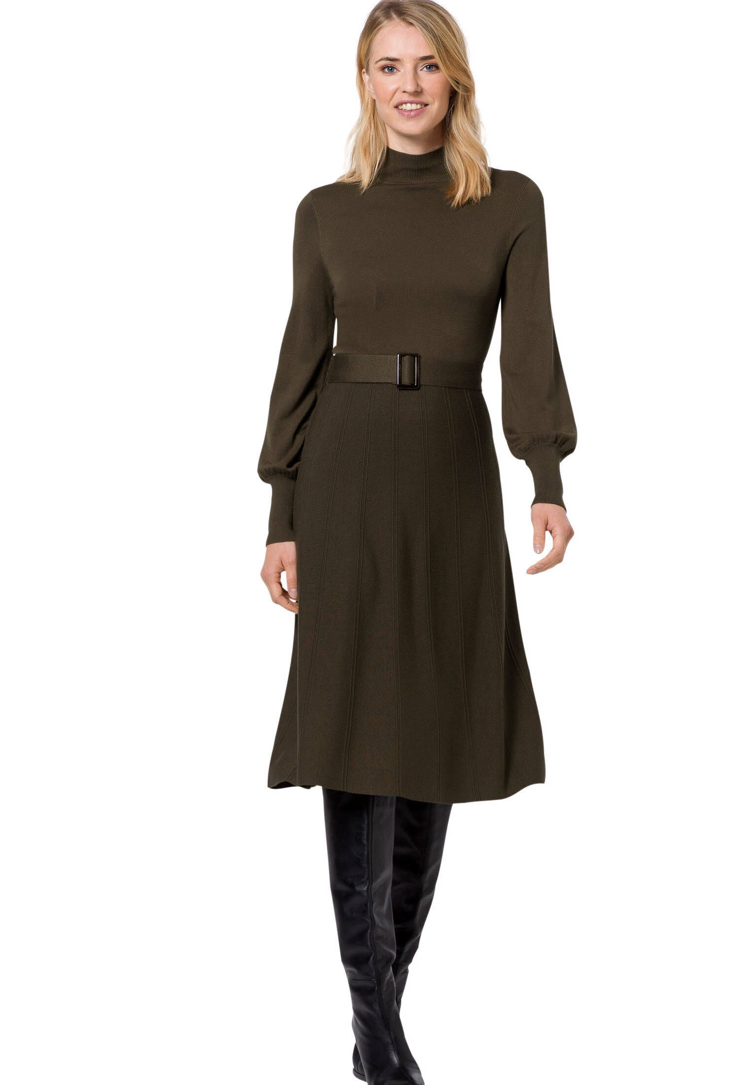 Zero Damen Strickkleid Mit Gürtel - Figurbetontes Langarm Kleid