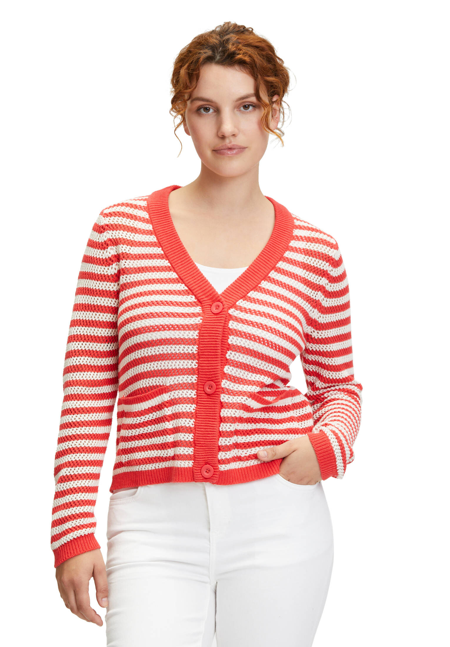 Damen Lang-Cardigan - Gerippter Strick mit Knöpfen