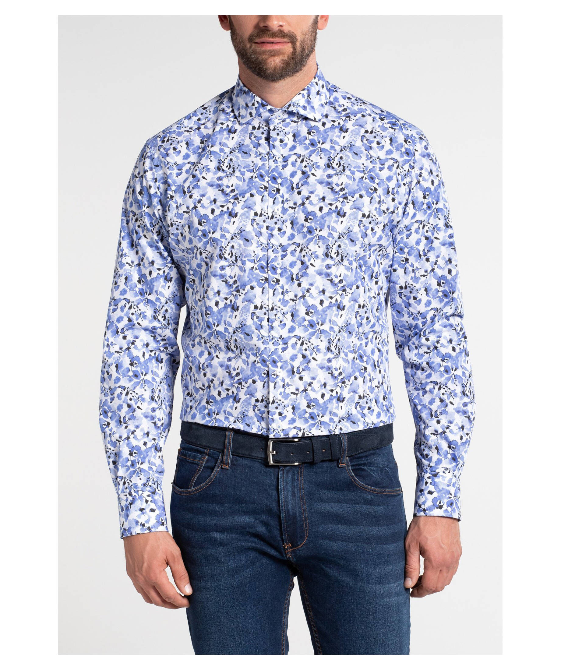 ETERNA Camicia Uomo Textured Modern Fit - Cotone Dinamico Dark Blue - 3
