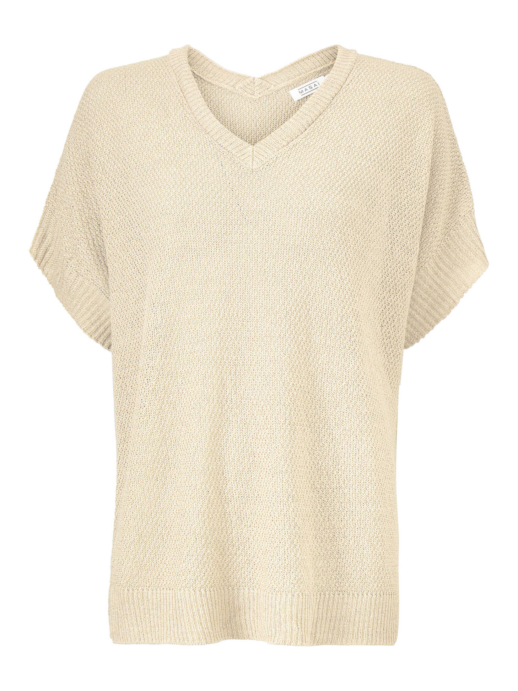 Pull MASAÏ Beige Taille L - Manches Courtes, Col Rond - Coton/polyester Motif Géométrique - Occasion Très Bon état