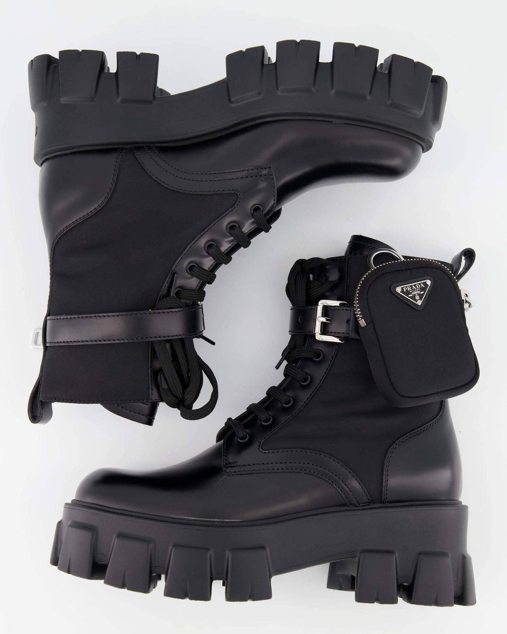 Damen Schuhe Stiefel Mittelhohe Stiefel Prada Stiefel Monolith aus Leder in Schwarz 