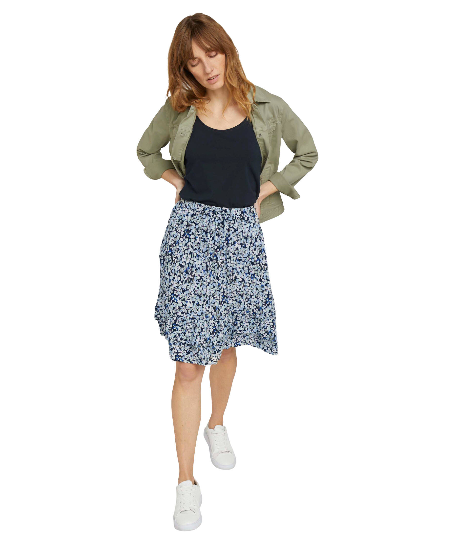 Damen Rock Regular Midi - 97% Baumwolle 3% Elastan Satin