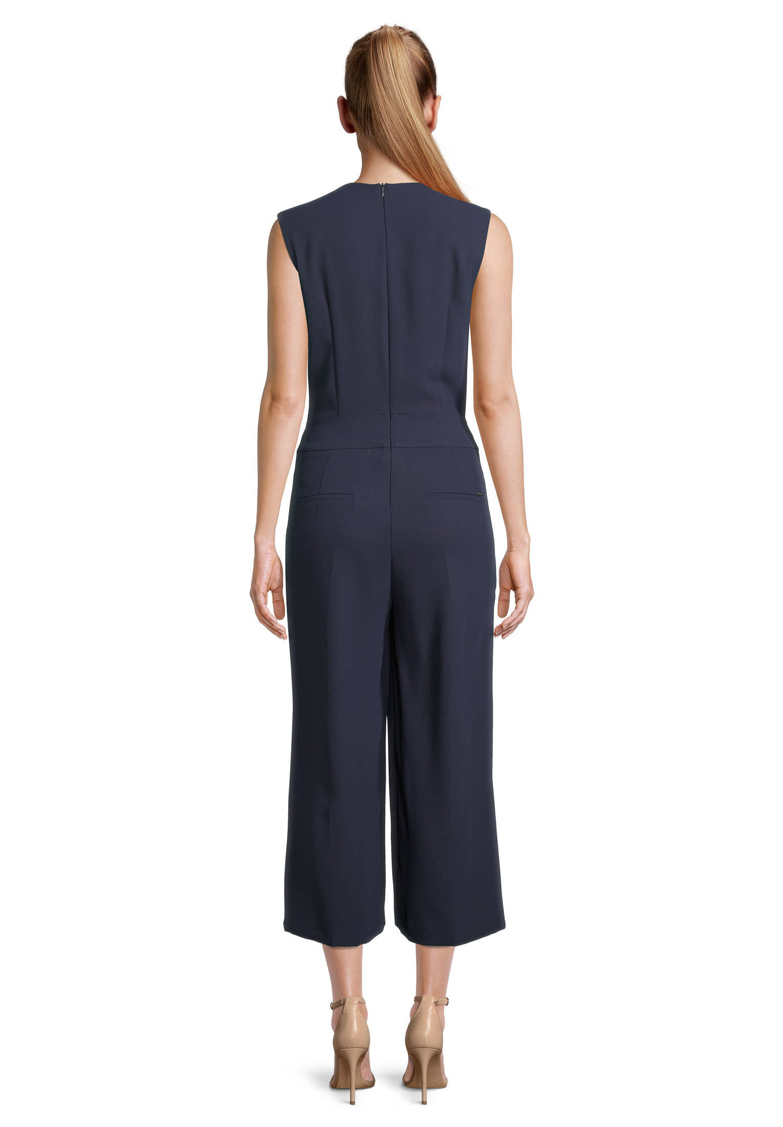 Damen Jumpsuit ärmellos - V-Ausschnitt Mit Schleife & Weite Beine