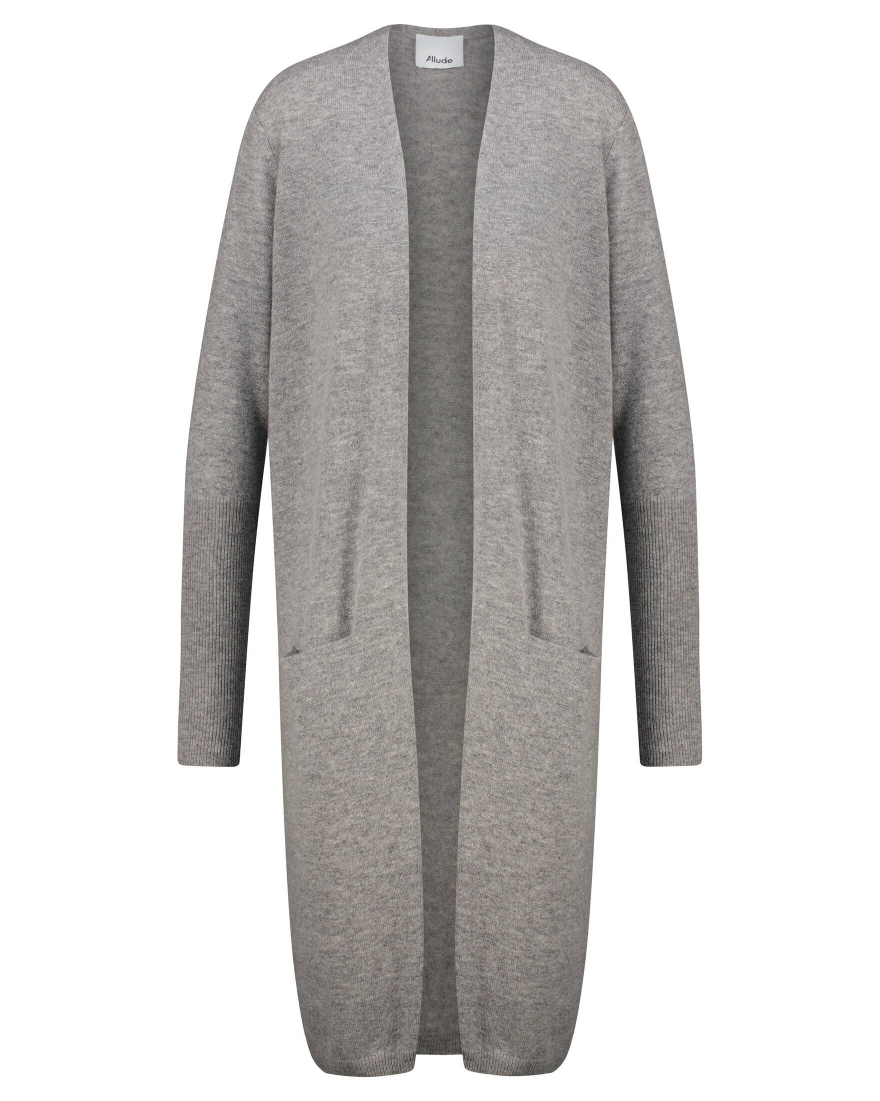 Allude Damen Strickjacke lang aus Wolle und Kaschmir in grau