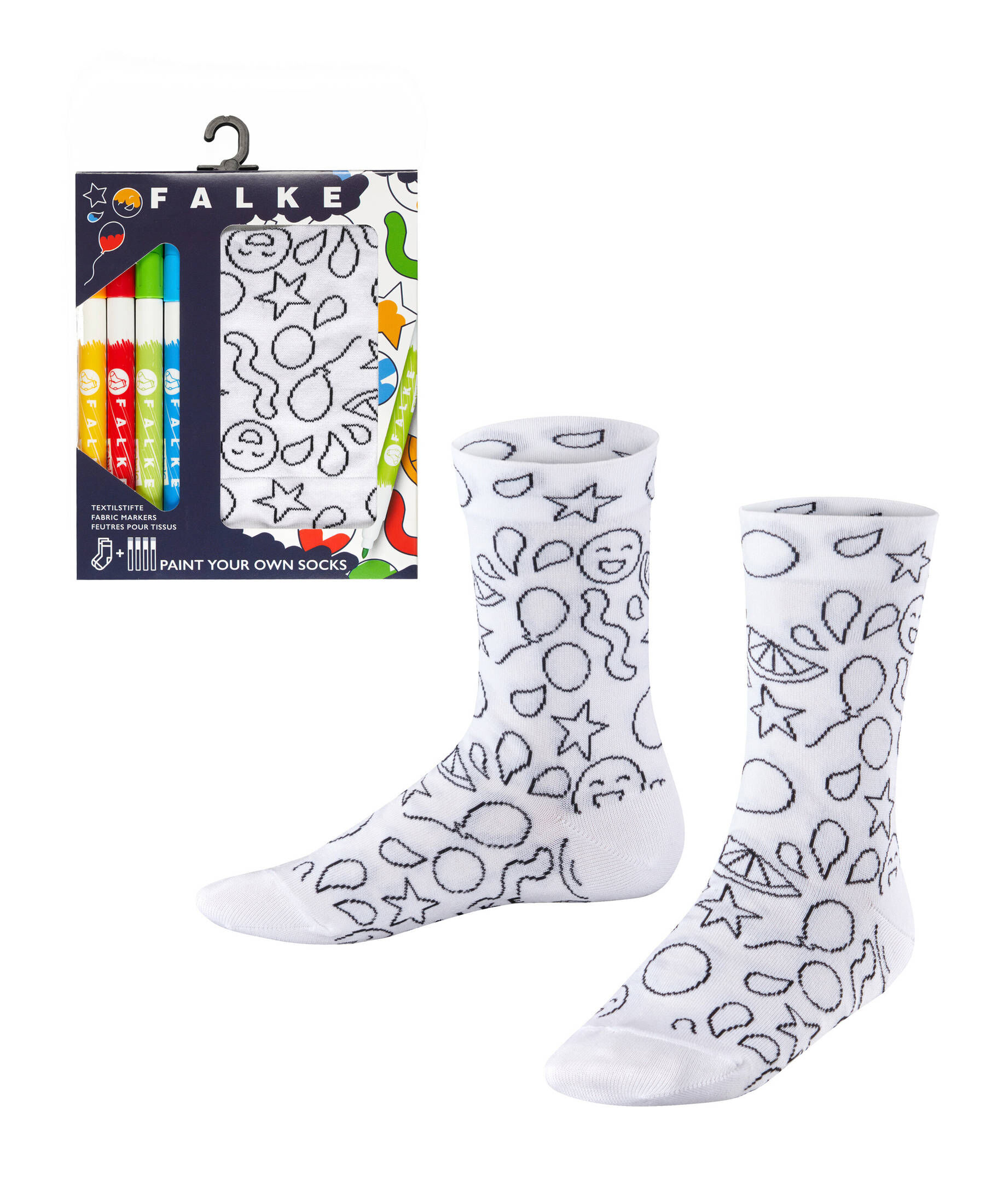 Calcetines Para Colorear Falke Kids - 1 Par + Rotuladores Textiles | Algodón Transpirable Y Antideslizante