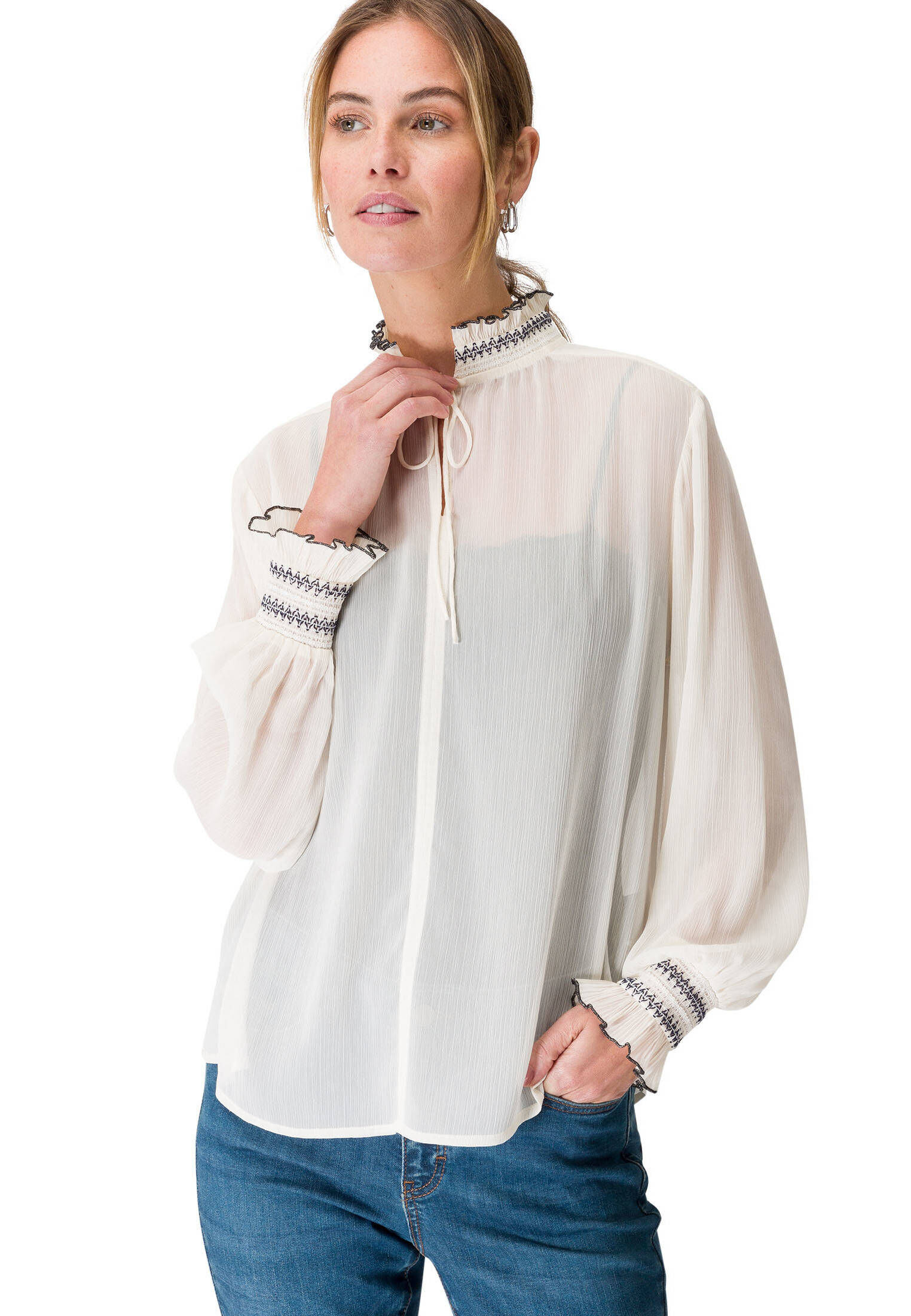Damen Chiffonbluse Mit V-Ausschnitt