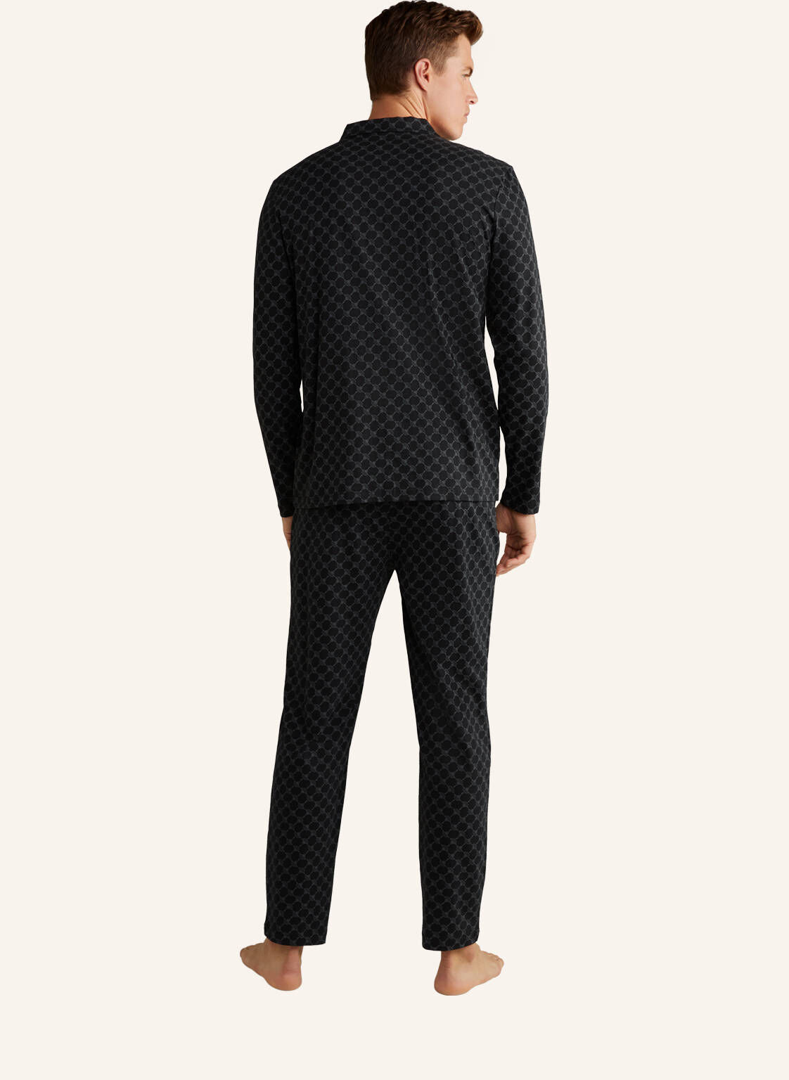 Herren Pyjama Set Baumwolle - Langarm Schlafanzug Mit Taschen