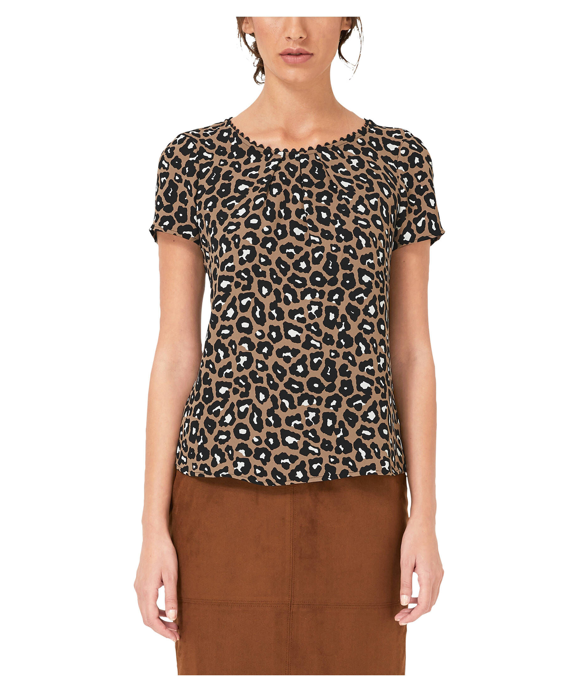 S.Oliver Damen Bluse Kurzarm - Aus Broderie Anglaise & Crêpe, Mit Flügelärmeln, Tunika-Ausschnitt, Semi-transparent