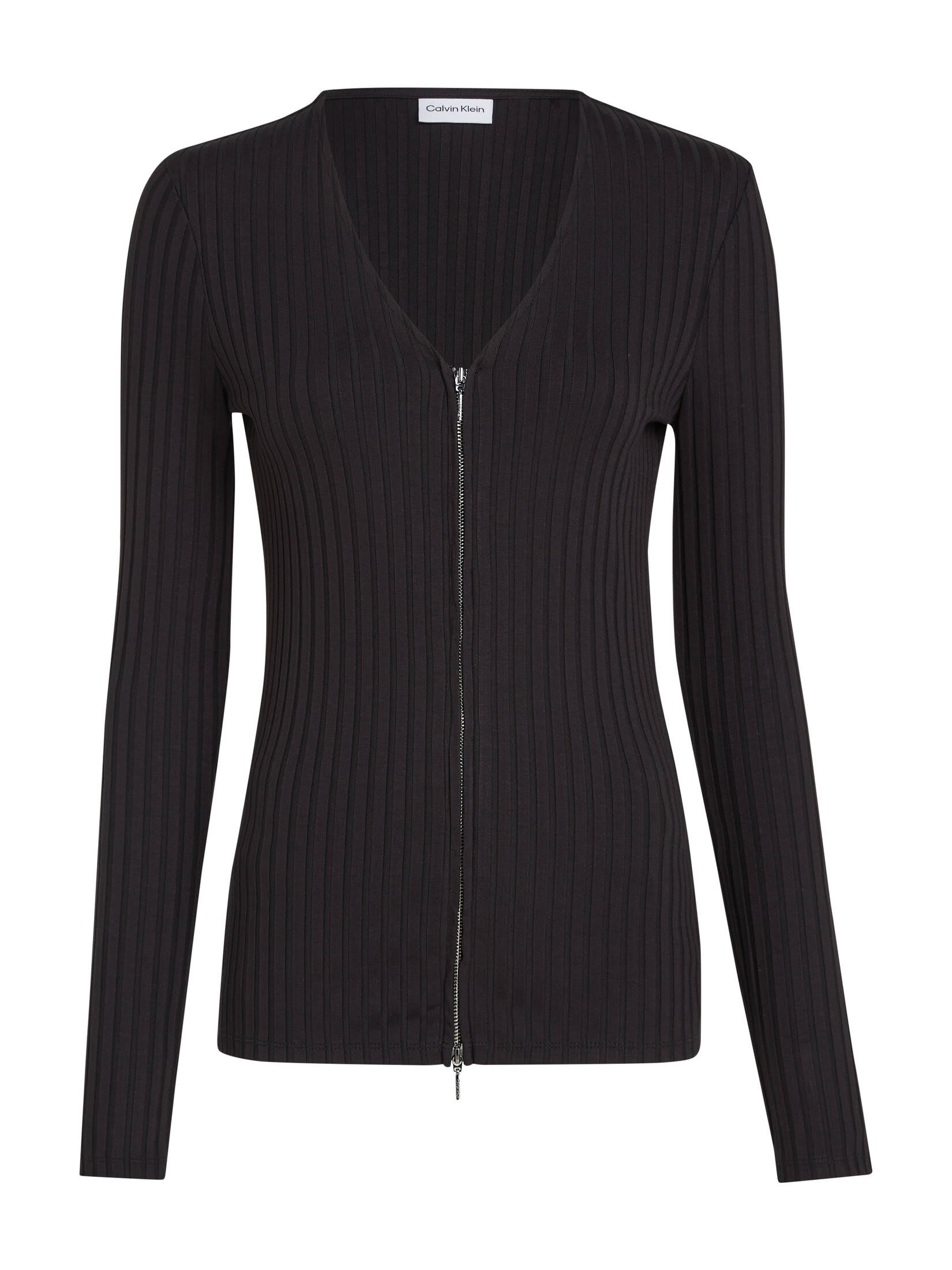 Calvin Klein Damen Strrickjacke RIB ZIP CARDIGAN in schwarz kaufen