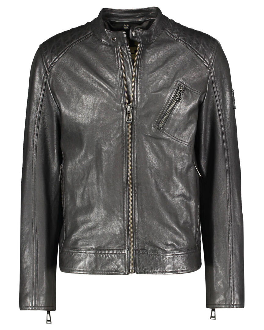 Belstaff Herren Schwarz Lederjacke, Gr. 52