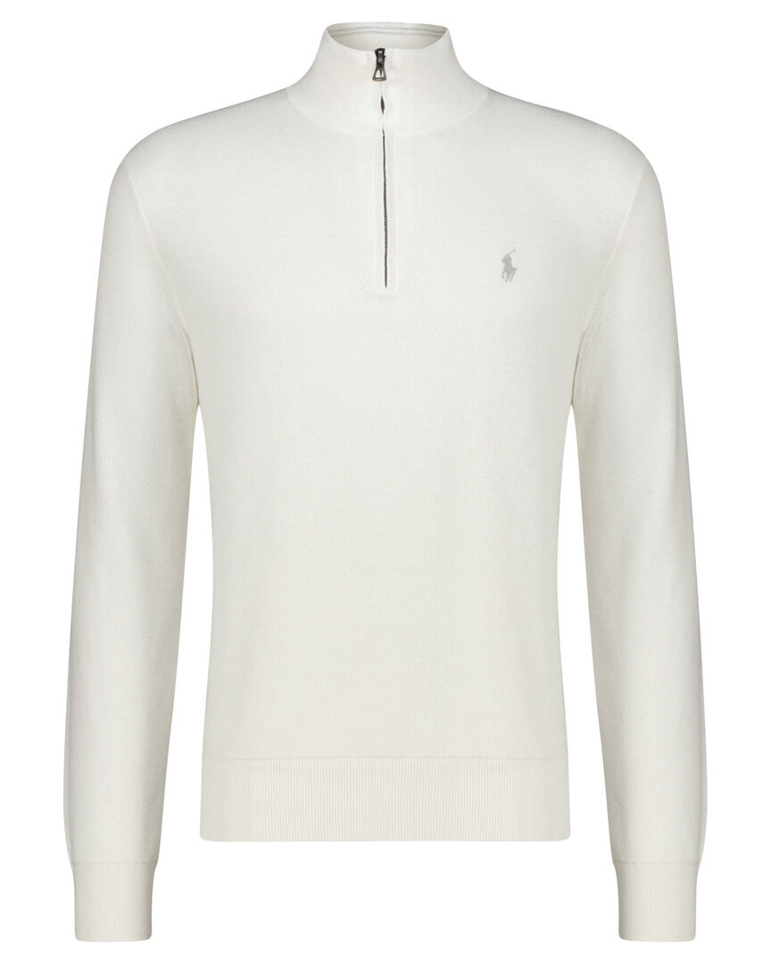 Polo Ralph Lauren Herren Weiß Strickpullover Aus Baumwolle Mit Troyerkragen, Gr. S