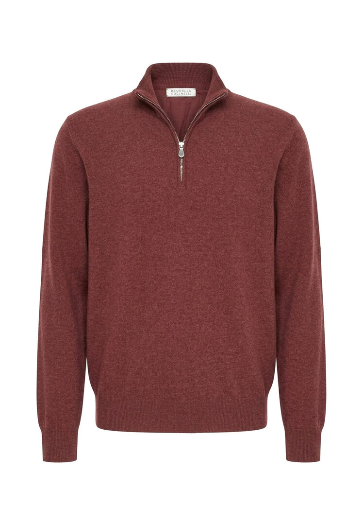 Brunello Cucinelli Herren Rot Kaschmirpullover Mit Troyerkragen, Gr. 48 - Bild 1