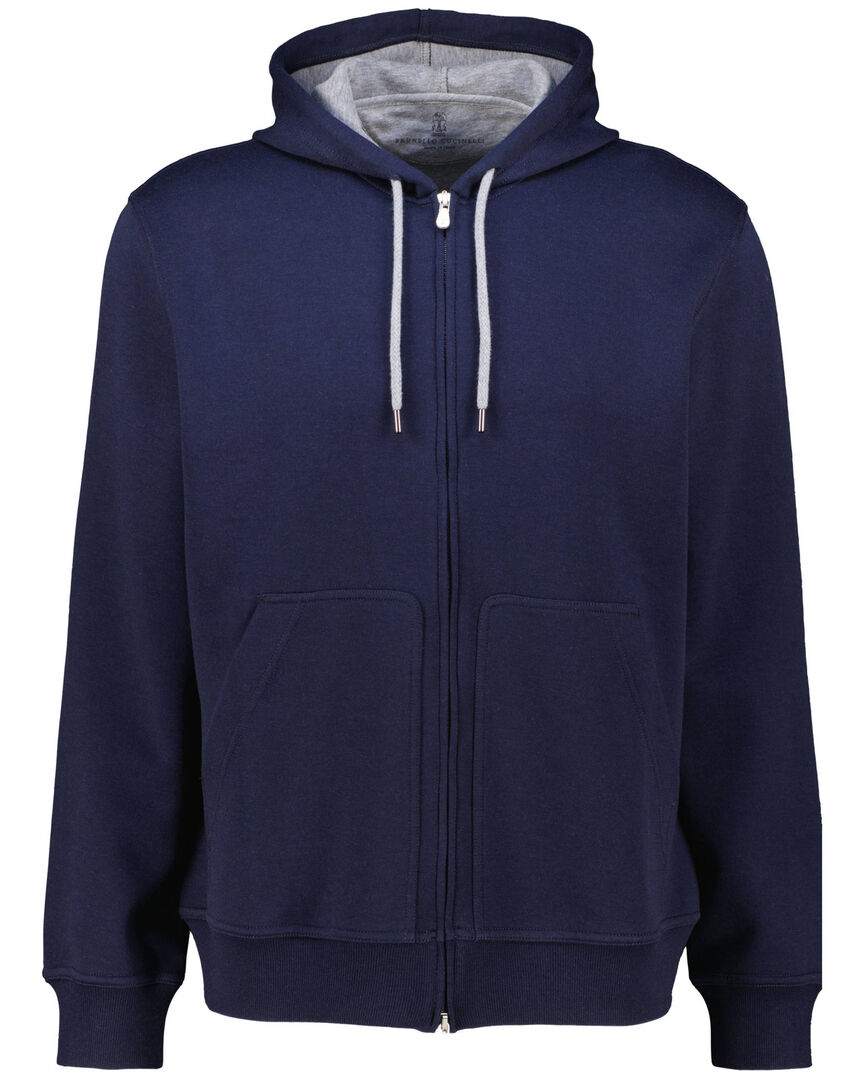 Brunello Cucinelli Herren Blau Sweatjacke Mit Kaschmir Und Seide, Gr. L - Bild 1