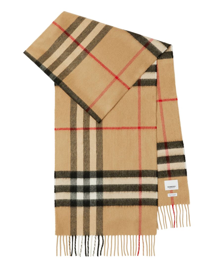 Burberry Damen Beige Cashmere Scarf With Check Motif - Image 3