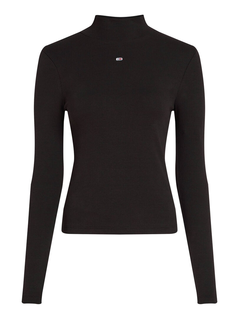 Tommy Jeans Damen Schwarz Langarmshirt Tjw Essential Mock Neck, Gr. M