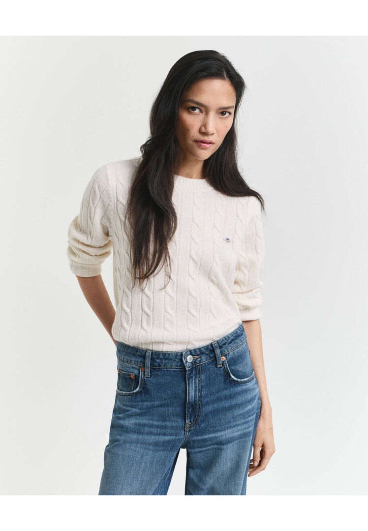 Gant Damen Cream Zopfstrickpullover Aus Lambswool (L) - Bild 5