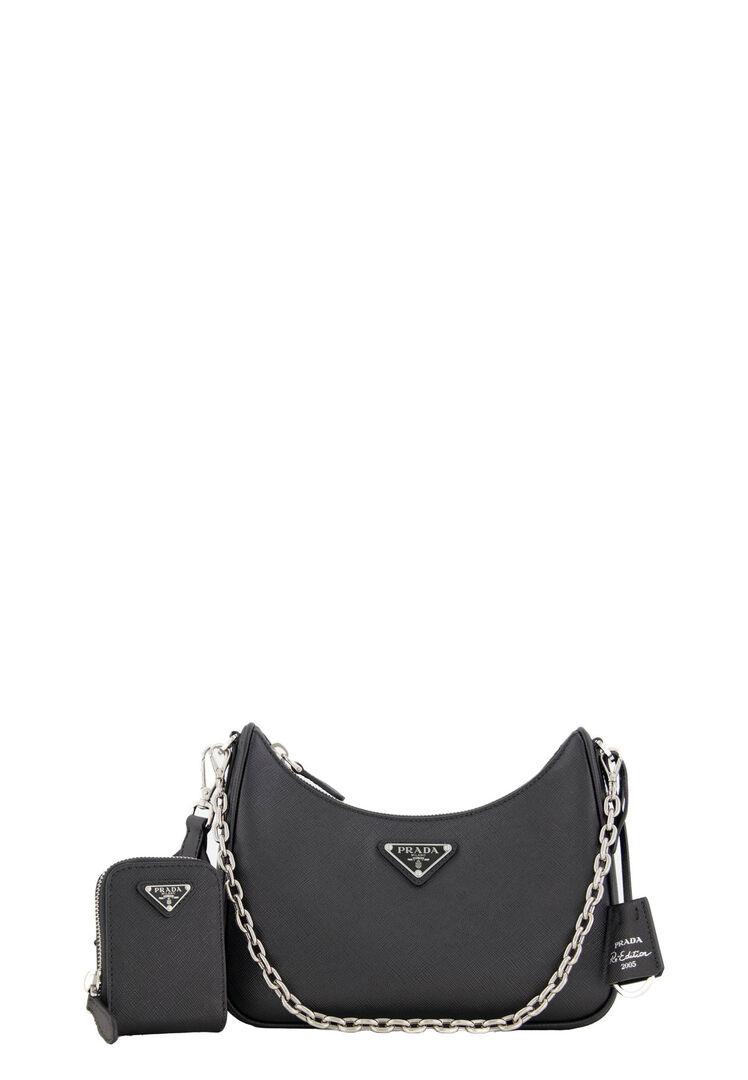 Prada Damen Schwarz Umhängetasche Re-Edition 2005 Saffiano, Einheitsgröße