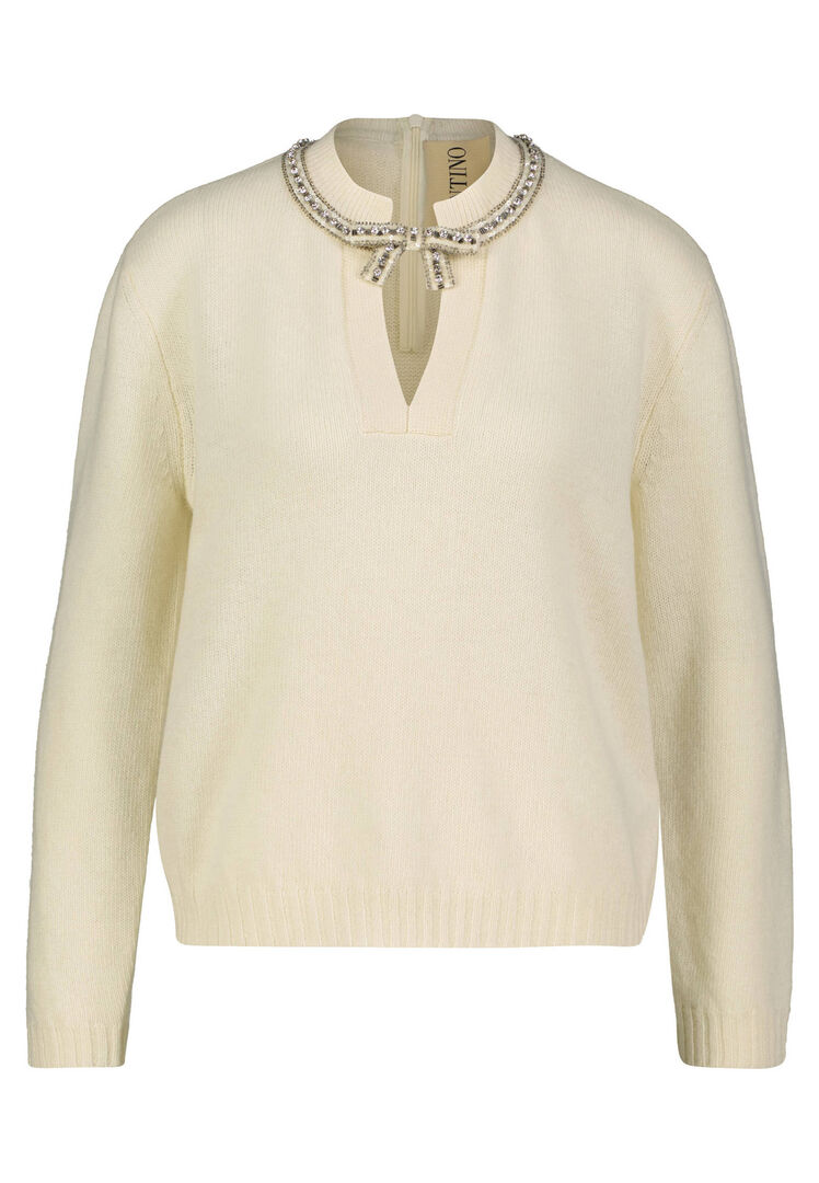 Valentino Damen Weiss Pullover Mit Strassschleife, Gr. M