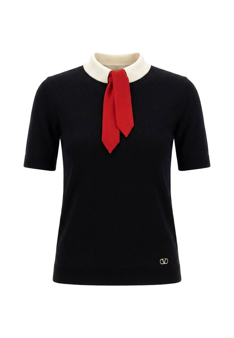 Valentino Damen Schwarz Pullover Mit Schleifenkragen, Gr. L
