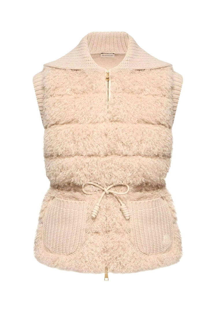Moncler Damen Offwhite Daunenweste Aus Woll-Kaschmir-Mischung, Gr. Xs