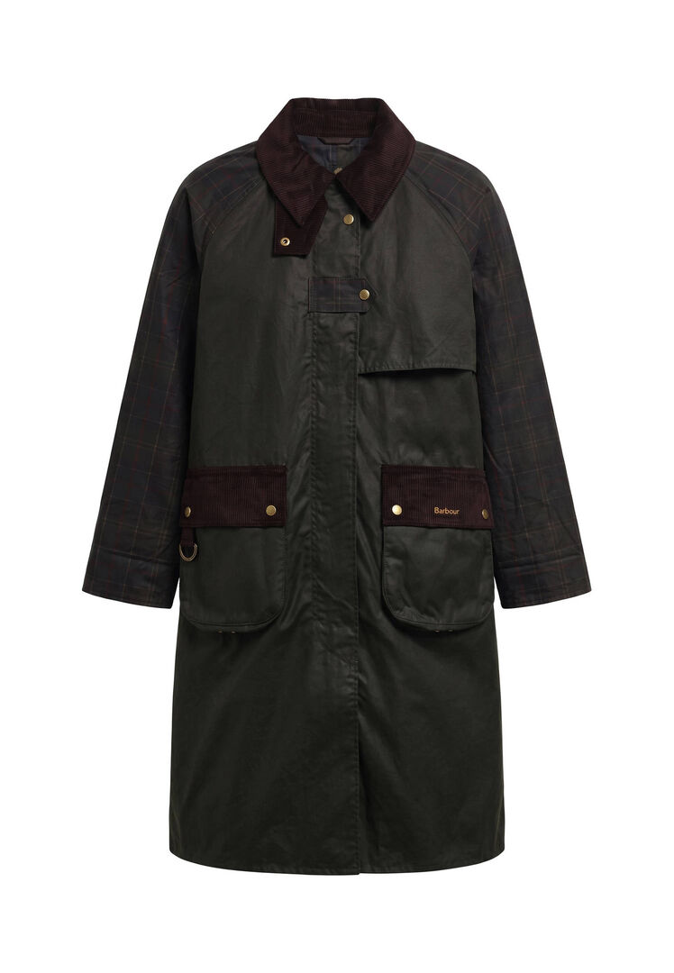 Barbour Damen Oliv Wachsmantel Check Kirklees Fern, Gr. 42